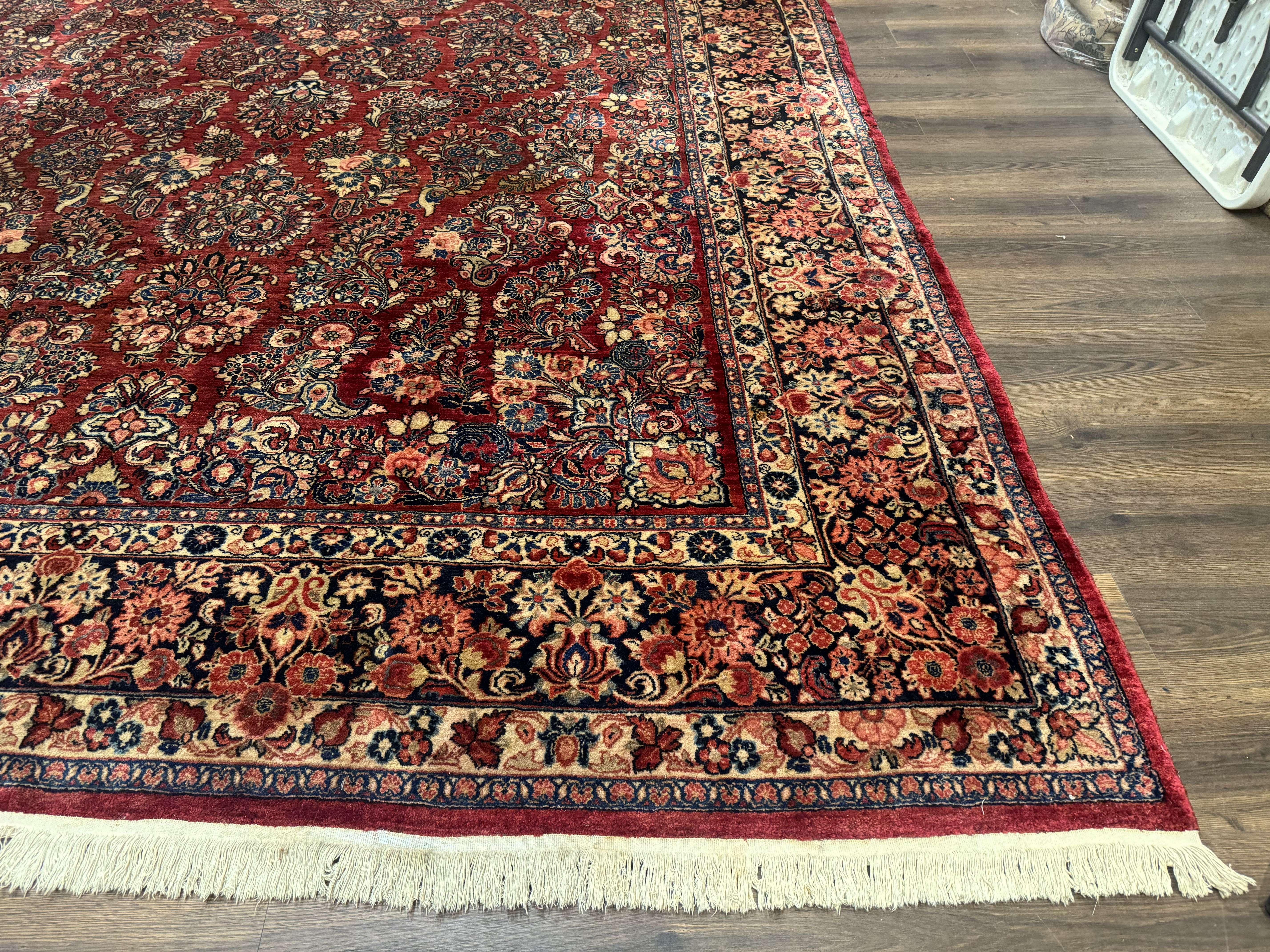 Large Persian Sarouk Rug 10x17, Palace Size Antique Persian Carpet, Red, Floral Allover, Traditional Persian Rug, Oversize Handmade Wool Rug - Jewel Rugs