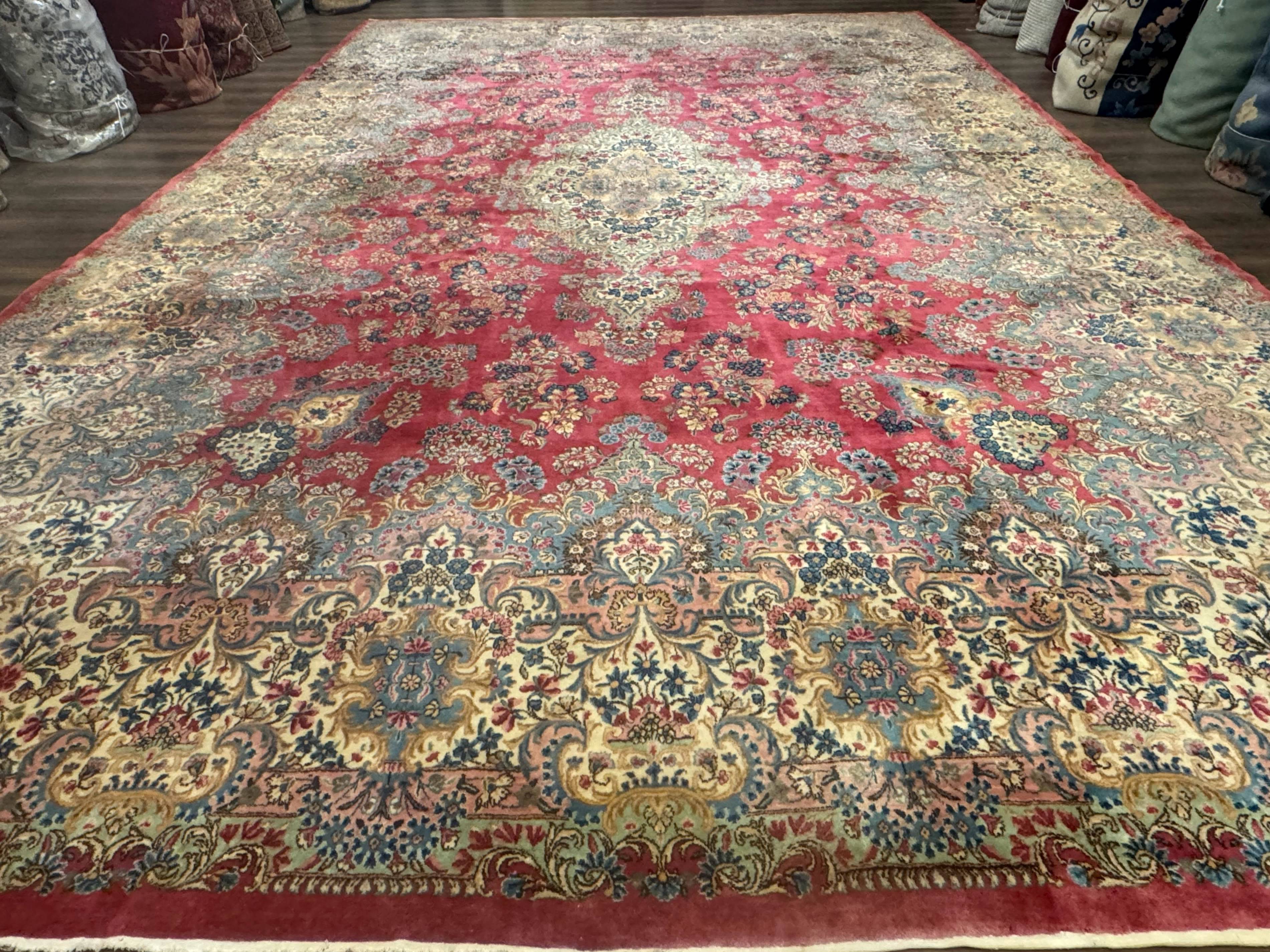 Persian Kerman Rug 12x18 Red Palace Sized Wool Handmade Carpet - Jewel Rugs