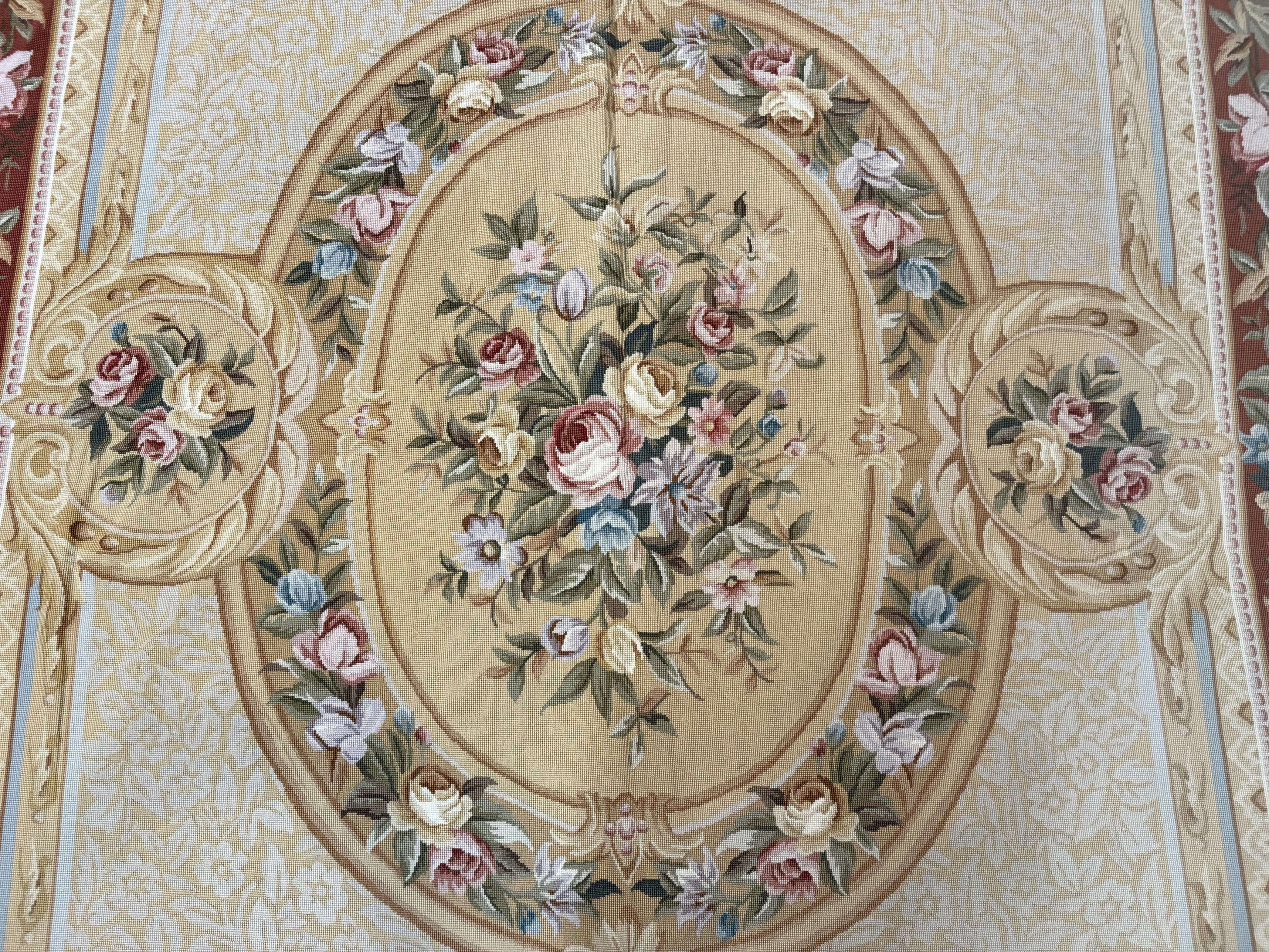 Needlepoint Rug 8x10, Aubusson Savonnerie European Carpet, Floral, Elegant - Jewel Rugs