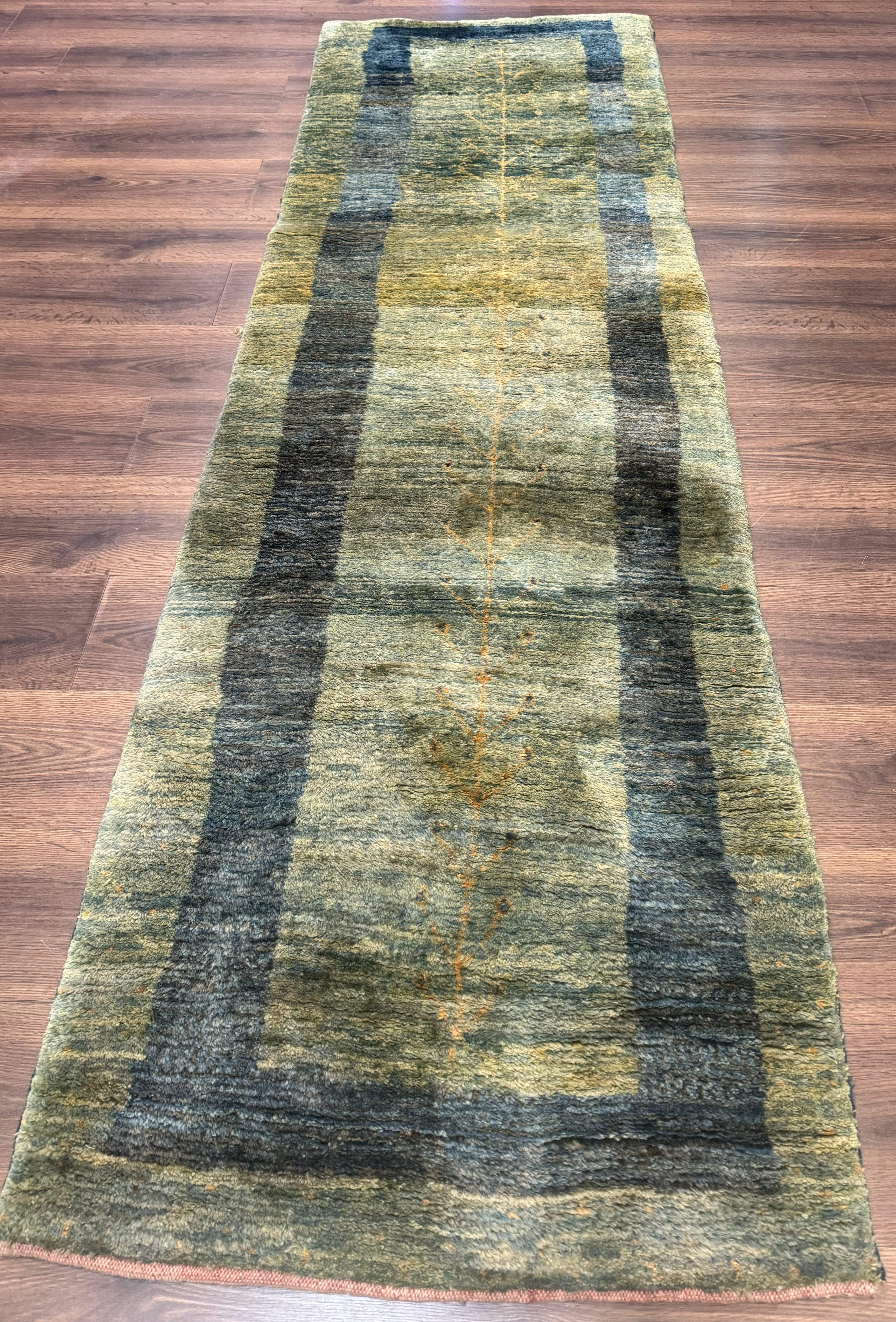 Persian Gabbeh Runner Rug 3 x 9, Green, Tribal Hallway Rug 3x9 - Jewel Rugs