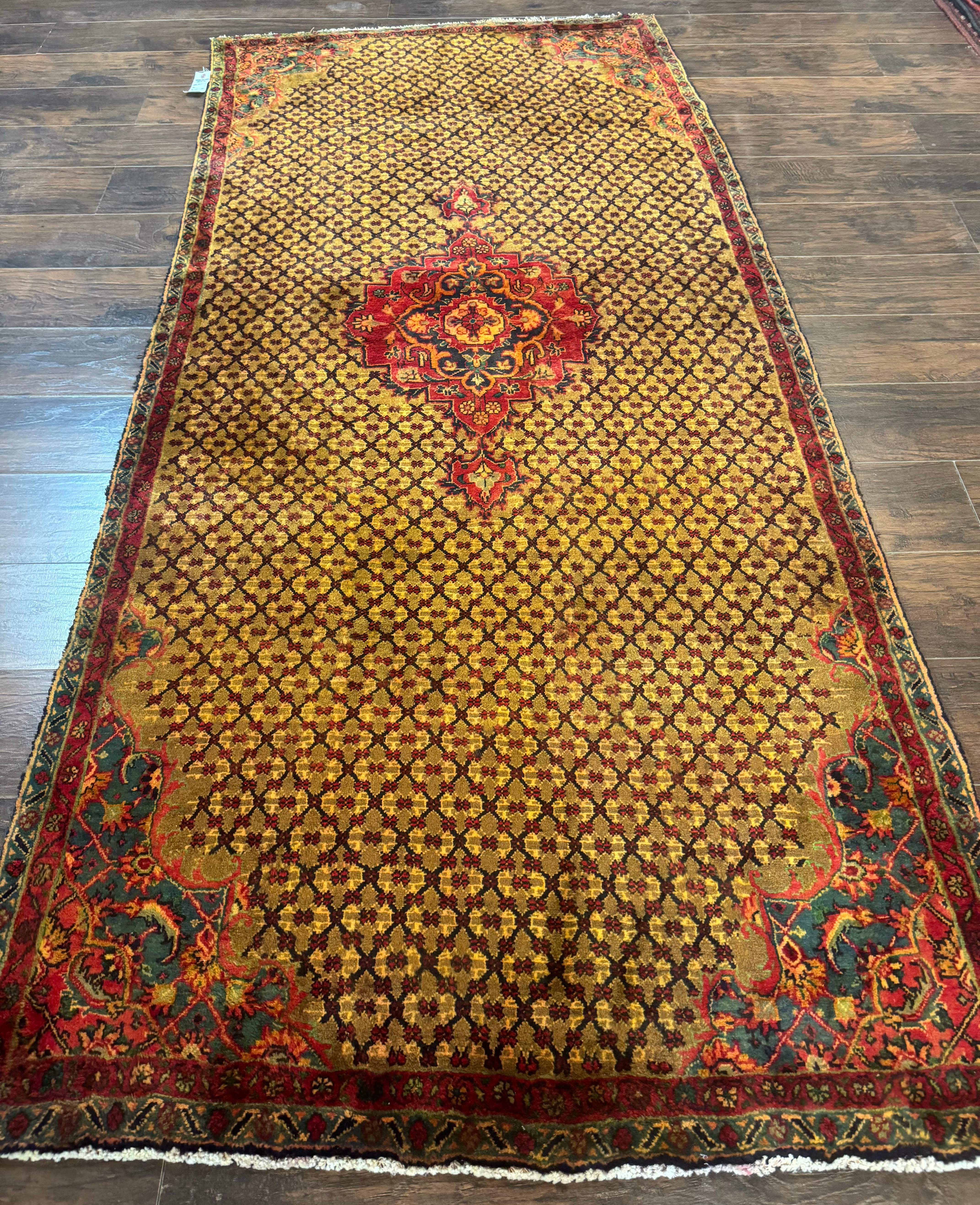 Persian Kurdish Koliai Runner Rug 4x9 – Camel Hair and Red, Wool Antique Tribal Carpet - Jewel Rugs