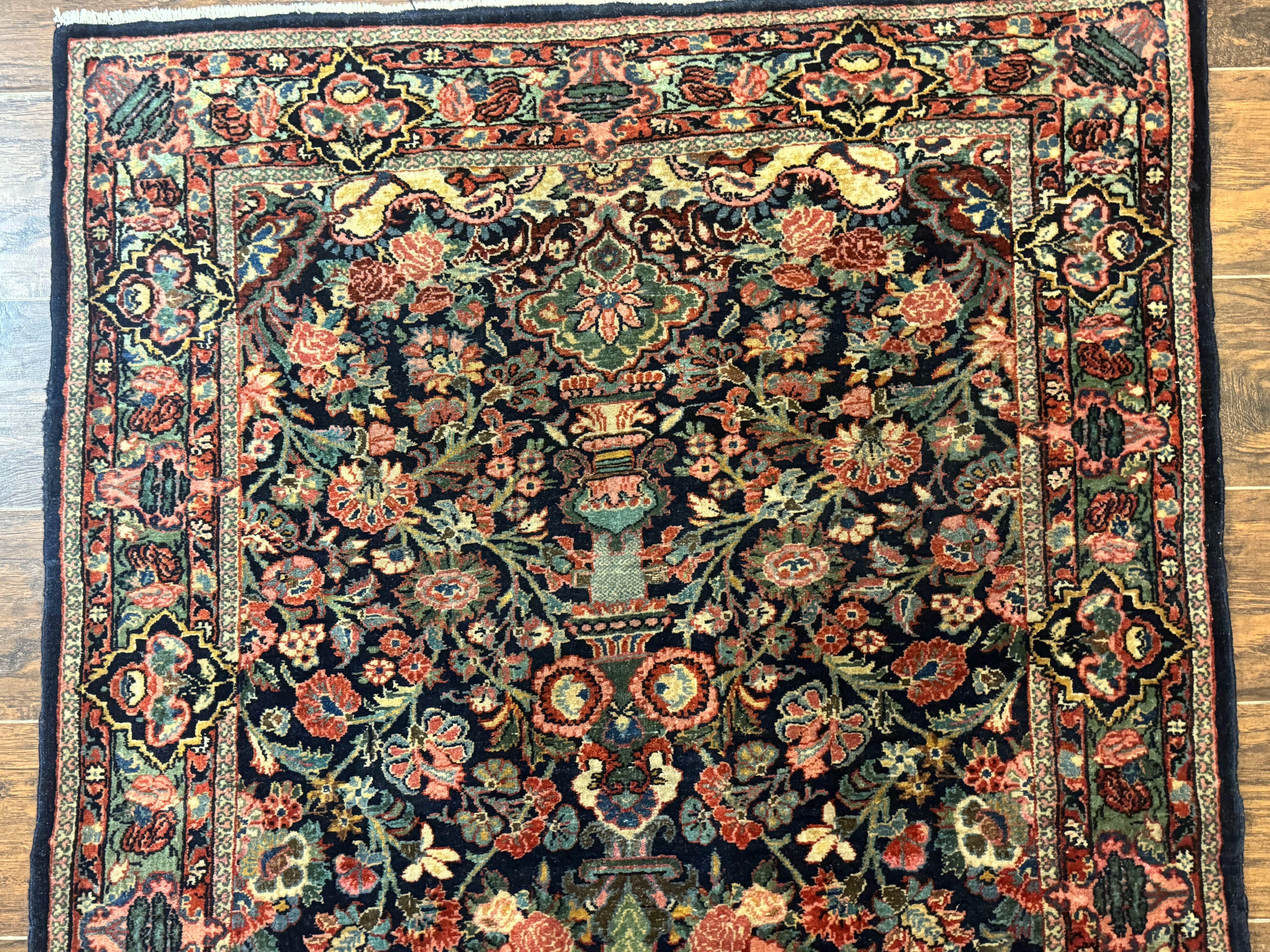 Antique Persian Rug 4x5, Navy Blue 1920s Carpet, Wool, Rare, Fine, Persian Hamadan Bidjar Carpet - Jewel Rugs