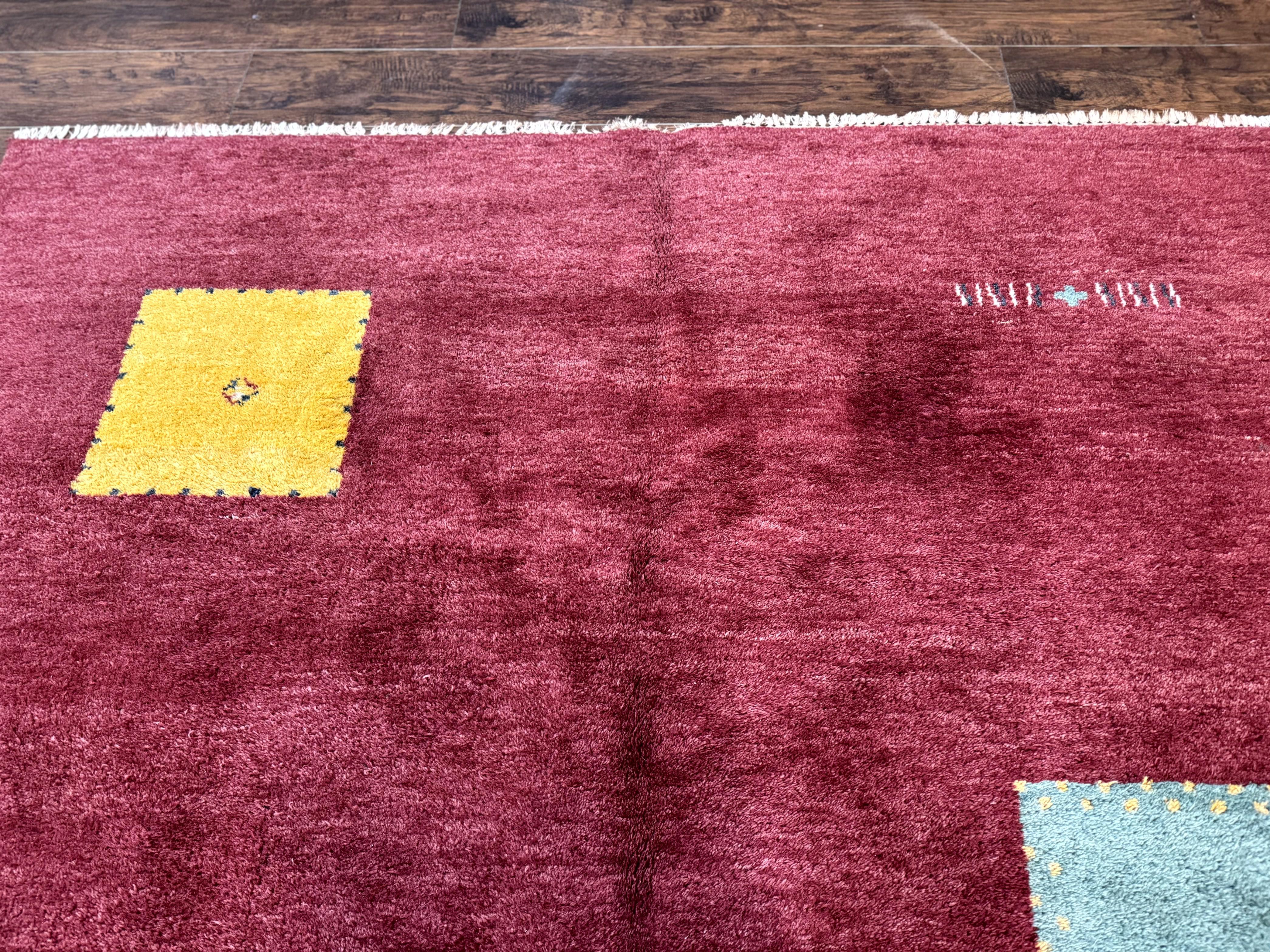 Modern Indo Persian Gabbeh Rug 7x10, Red, Tribal Area Rug - Jewel Rugs