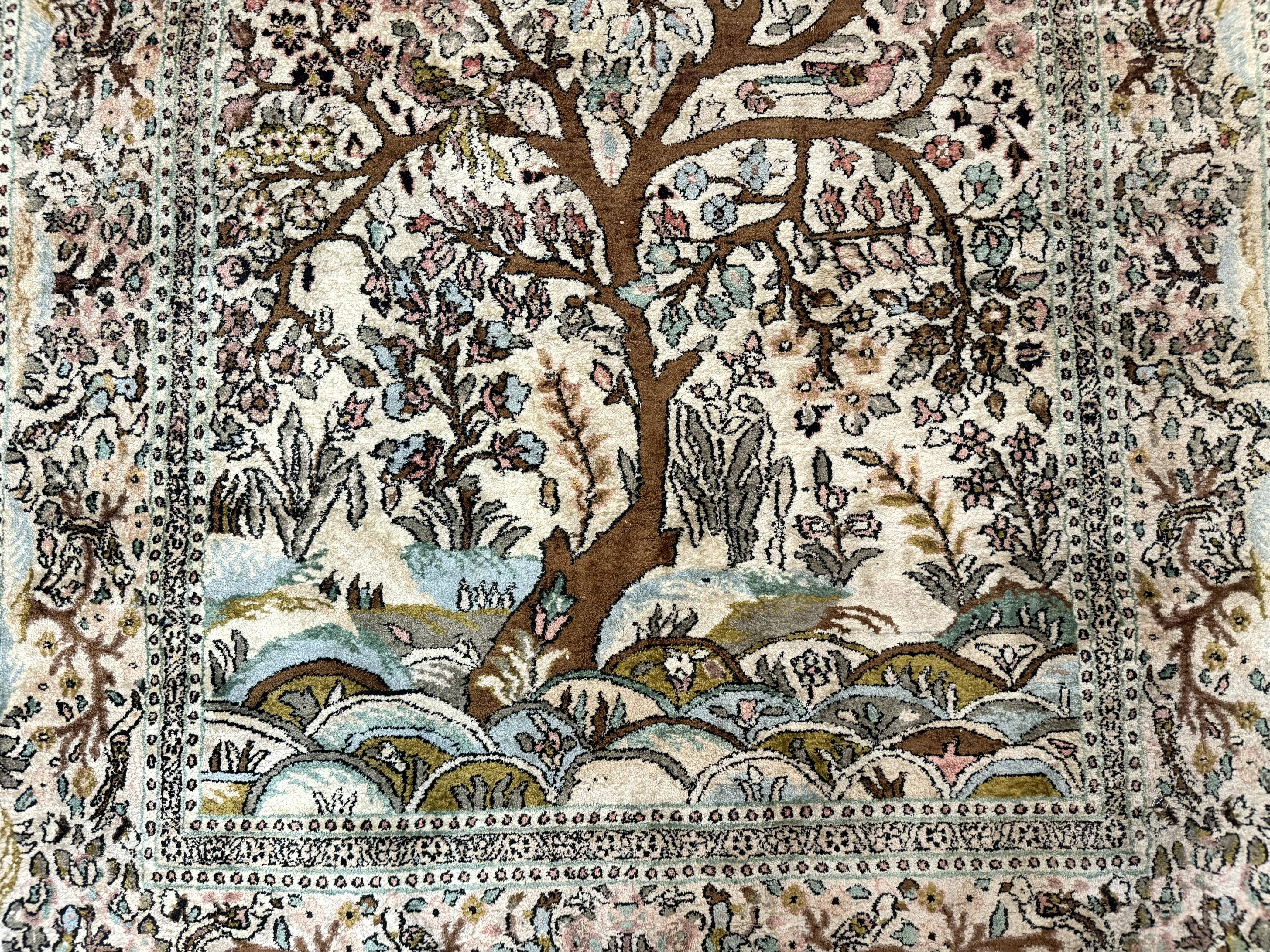 Indian Kashmiri Silk Rug 4x7, Tree of Life Design, Very Fine 380 KPSI, Birds - Jewel Rugs