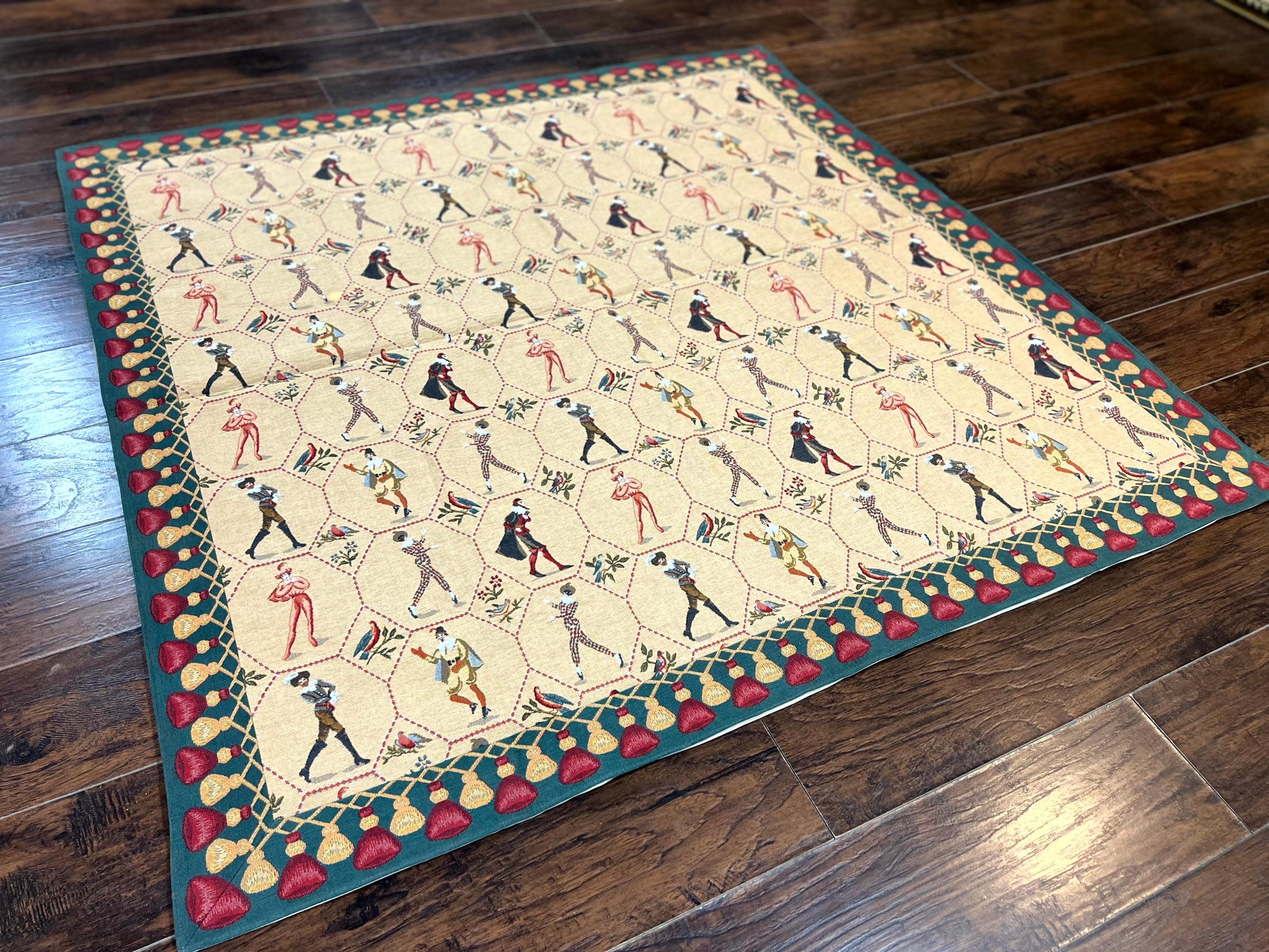 Square Tapestry 5x5, Wall Hanging, Human Pictorials, Court Jesters, Vintage - Jewel Rugs