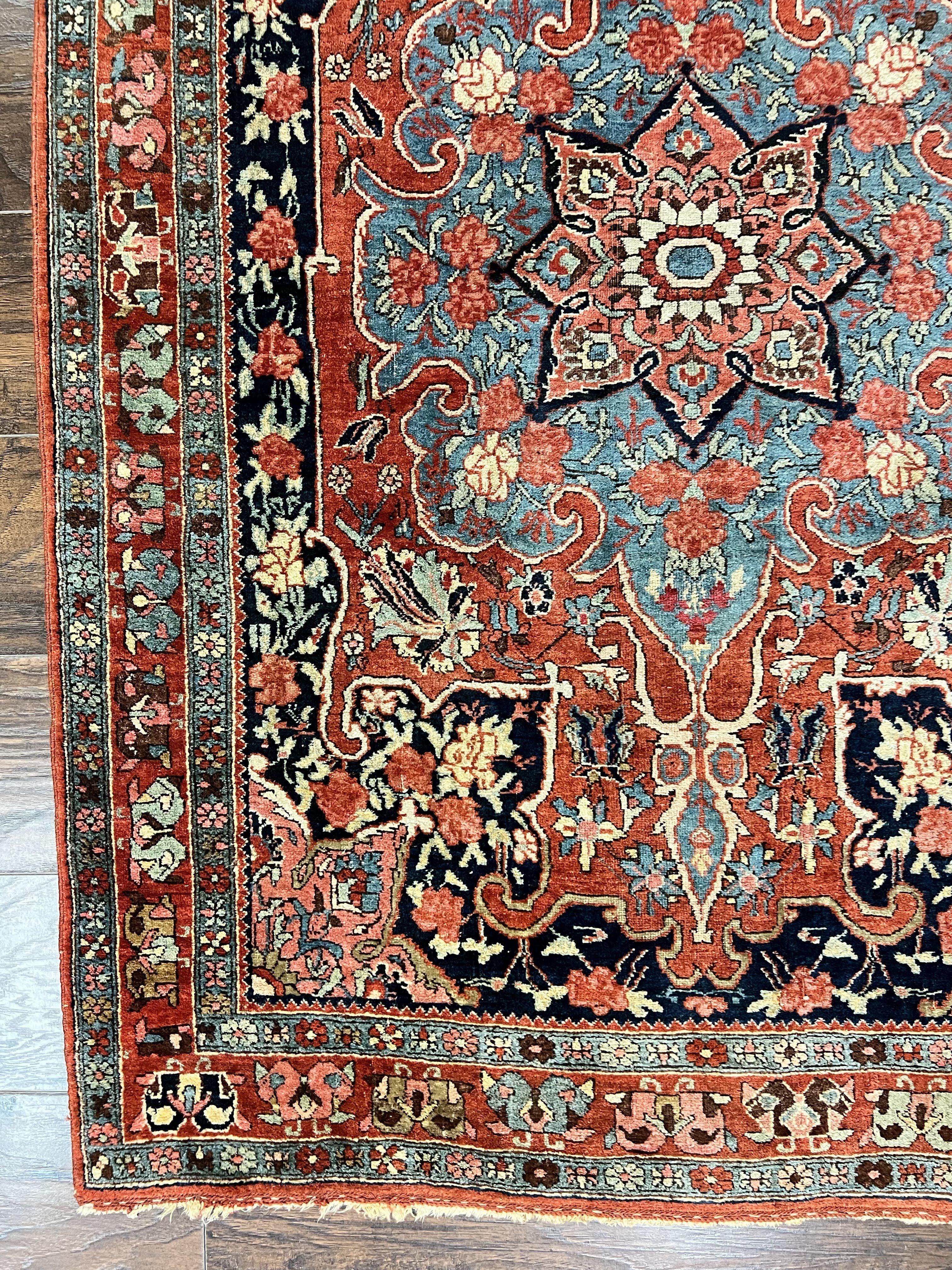 Antique Persian Bidjar Rug 4x5, Red and Blue, Hand Knotted Wool Carpet - Jewel Rugs