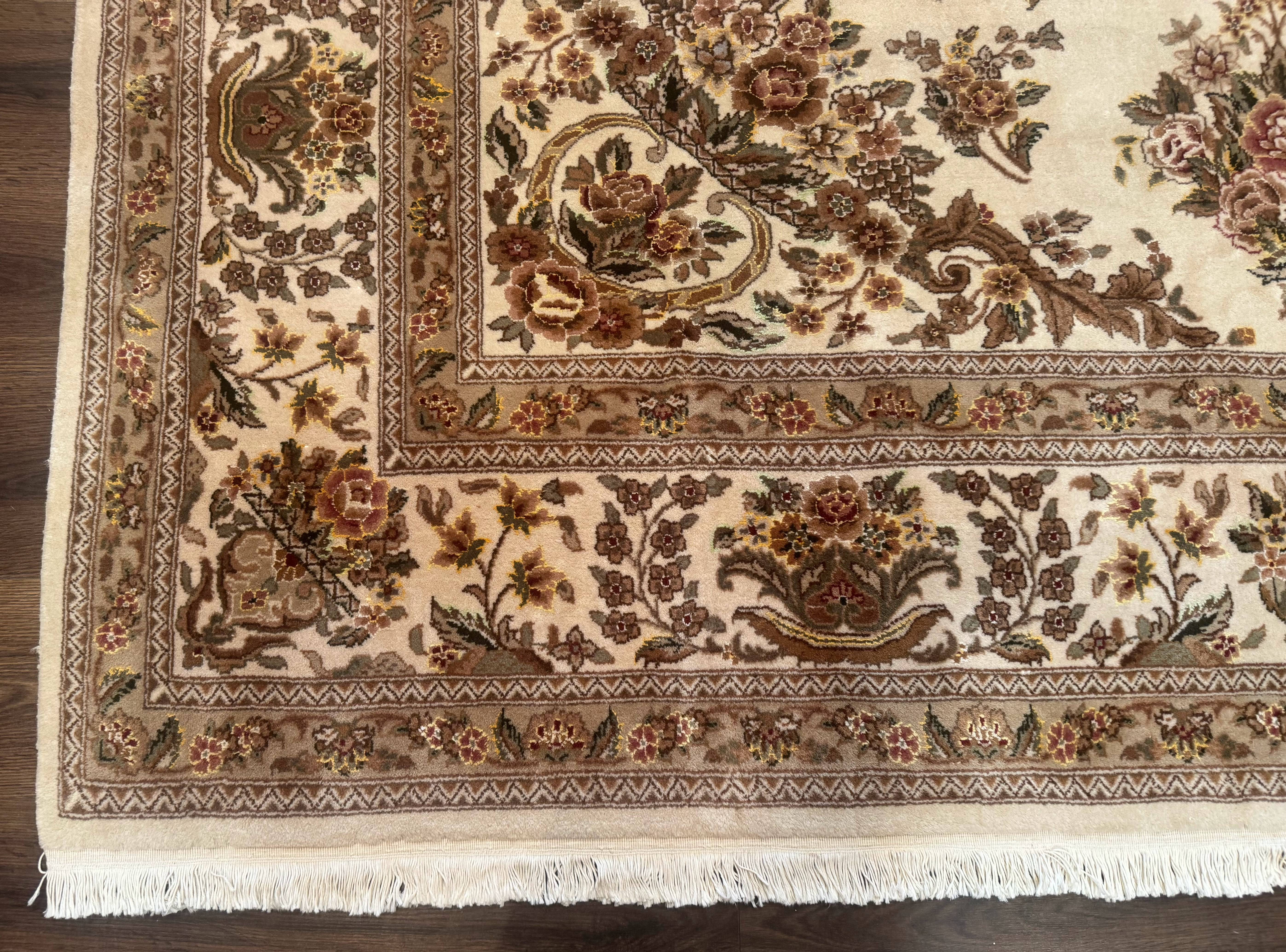 Sino Persian Rug 8x10, Floral, Elegant, Fine 225 KPSI, Beige, Wool & Silk - Jewel Rugs