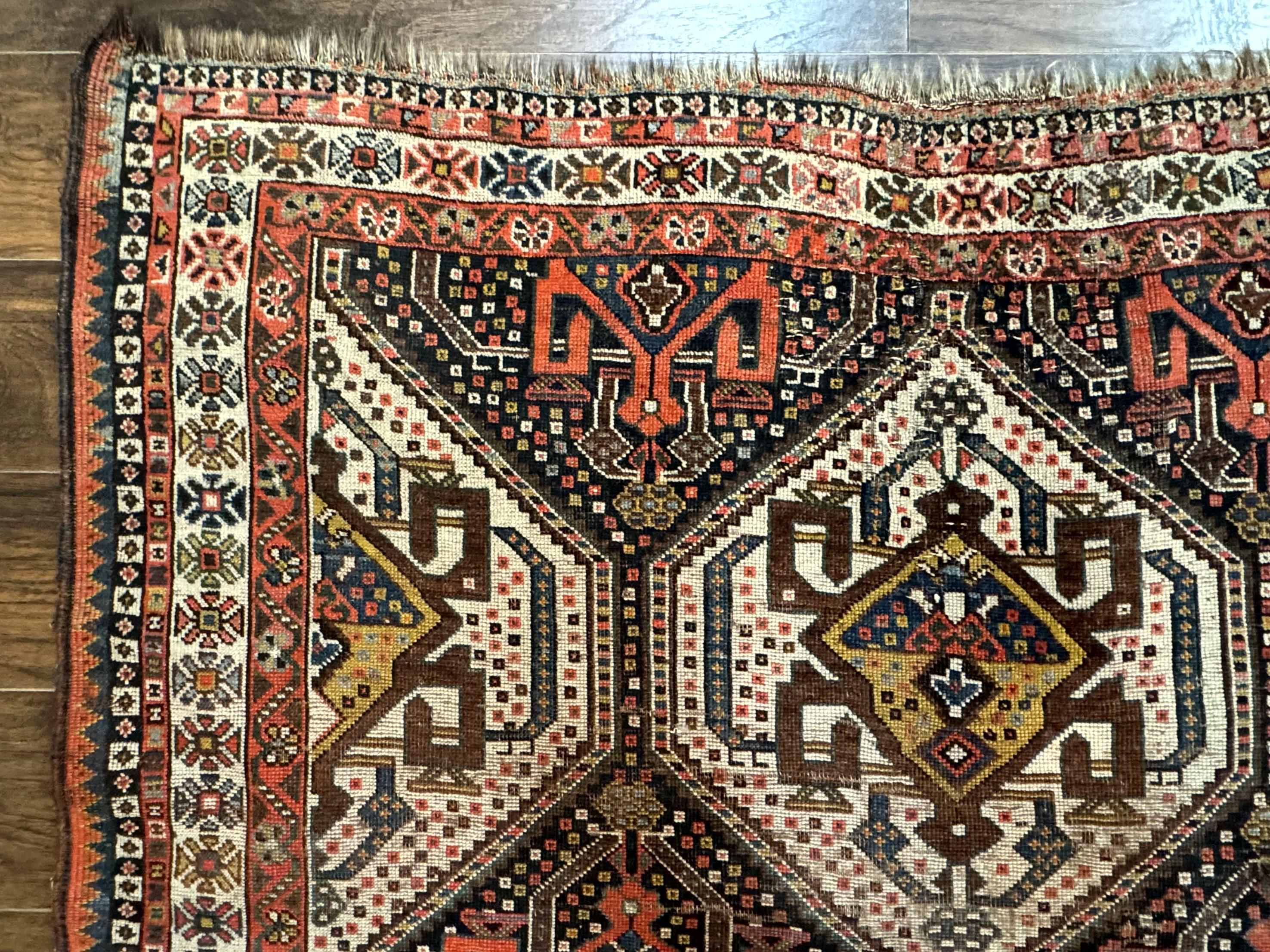 Antique Persian Qashqai Rug 5x8, Persian Tribal Rug, Khamseh Rug - Jewel Rugs