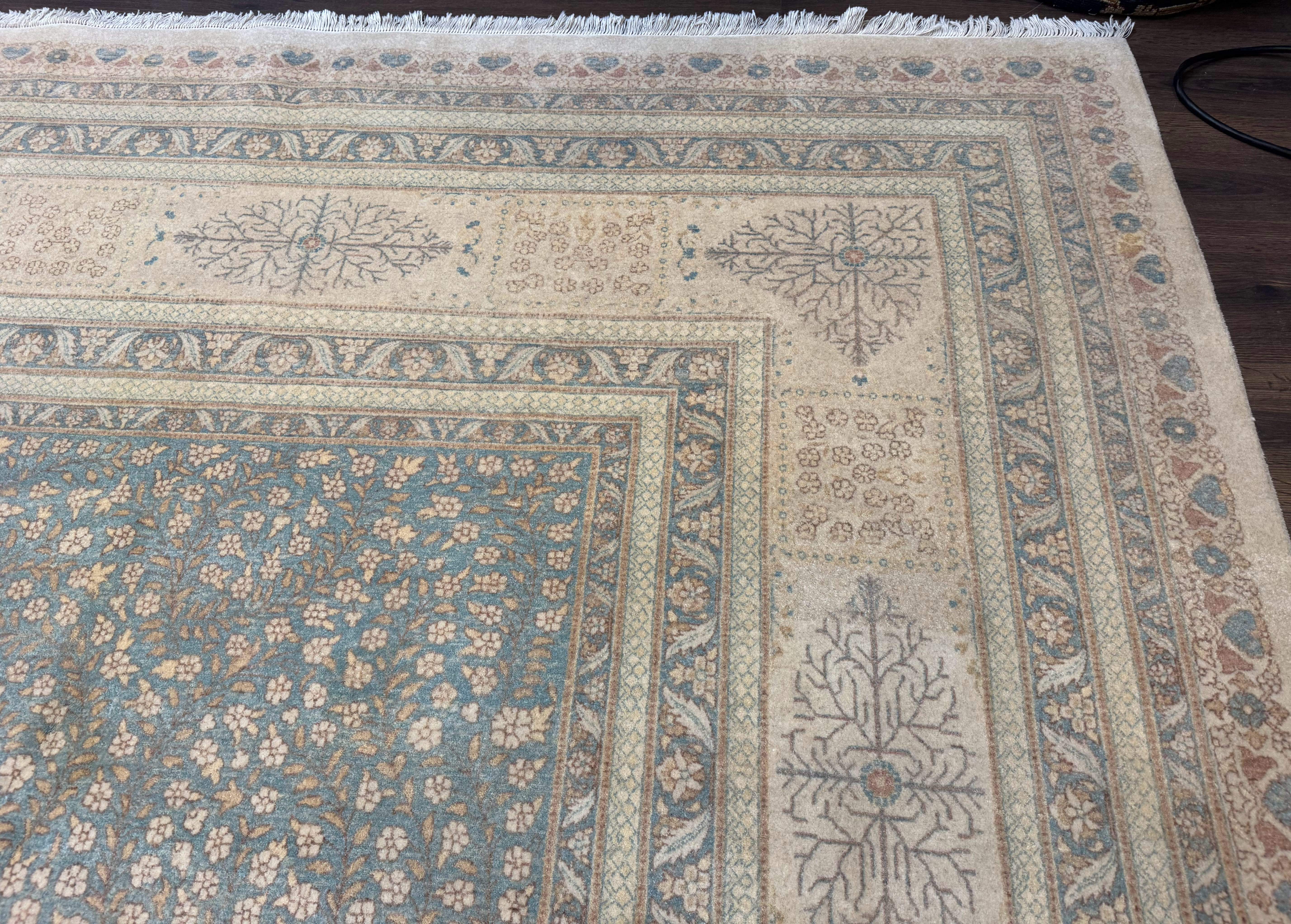 Palace Size Pak Persian Rug 12x18, Haji Jalili Design, Pakistani Carpet, Oat and Light Blue, Fine 260 KPSI - Jewel Rugs