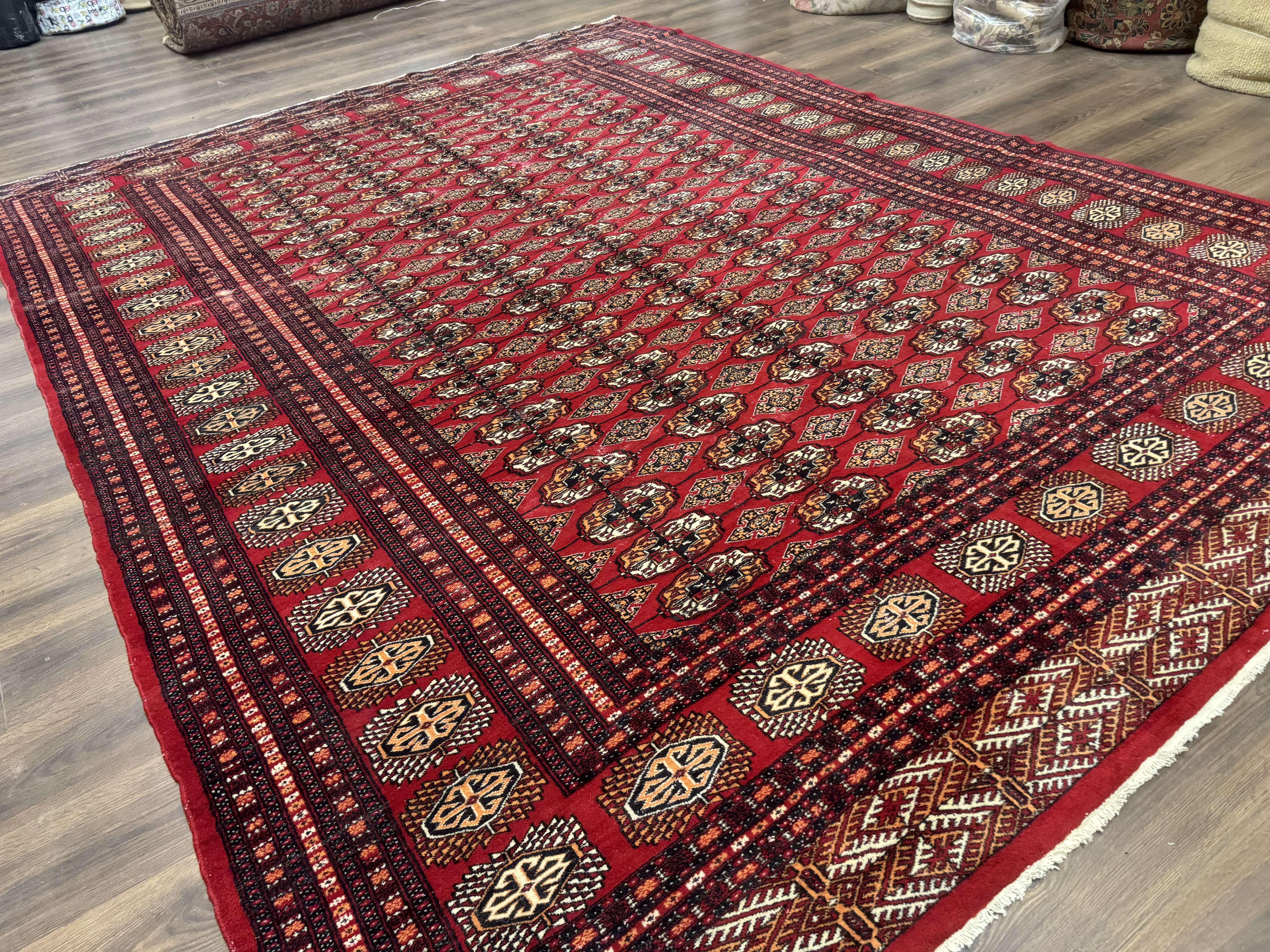 Bokhara Rug 9x12, Red Turkoman Rug, Pakistani Rug, Tribal Carpet, Wool Rug, Red Rug - Jewel Rugs