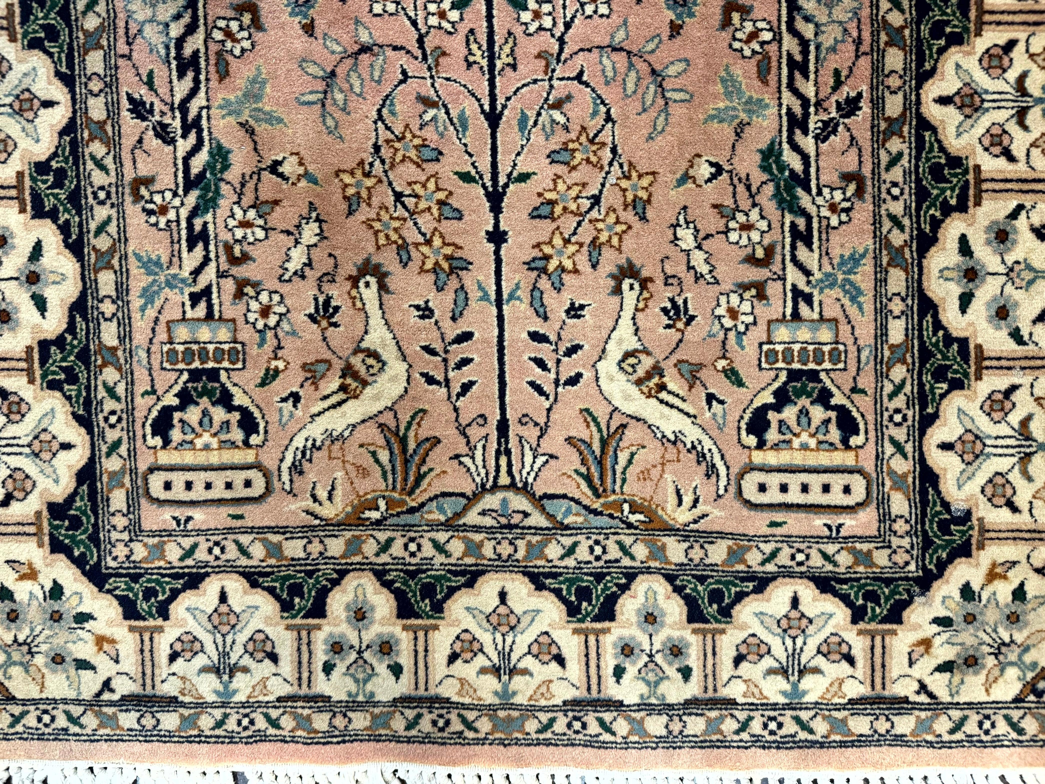 Small Tree of Life Prayer Rug, Pak Persian Rug 2.7 x 4, , Birds, Lantern, Handmade Vintage Fine 260 KPSI - Jewel Rugs