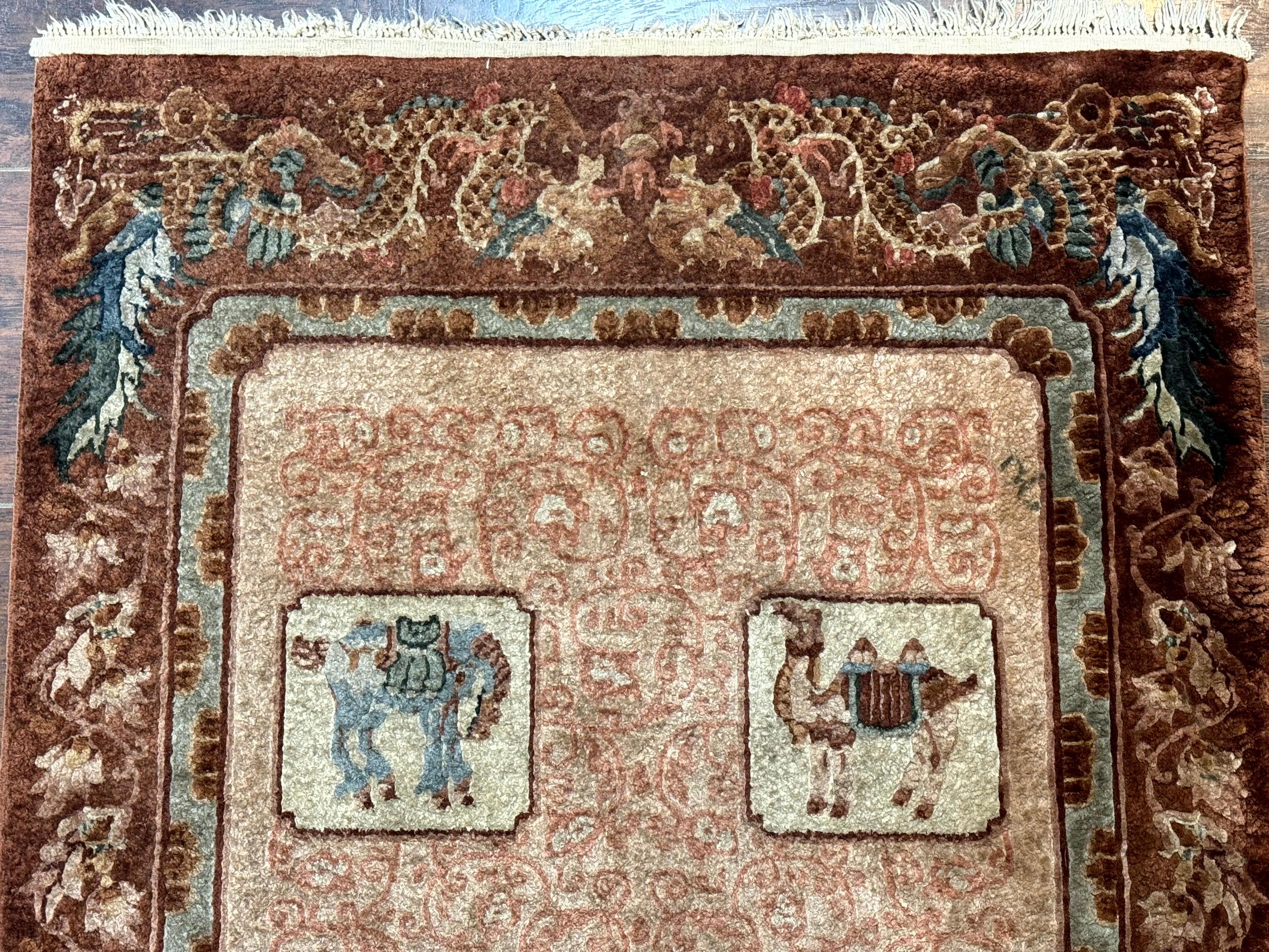 Silk Chinese Rug 2x4, Animal Pictorials Camel Horse Elephant, Fine 200 KPSI - Jewel Rugs