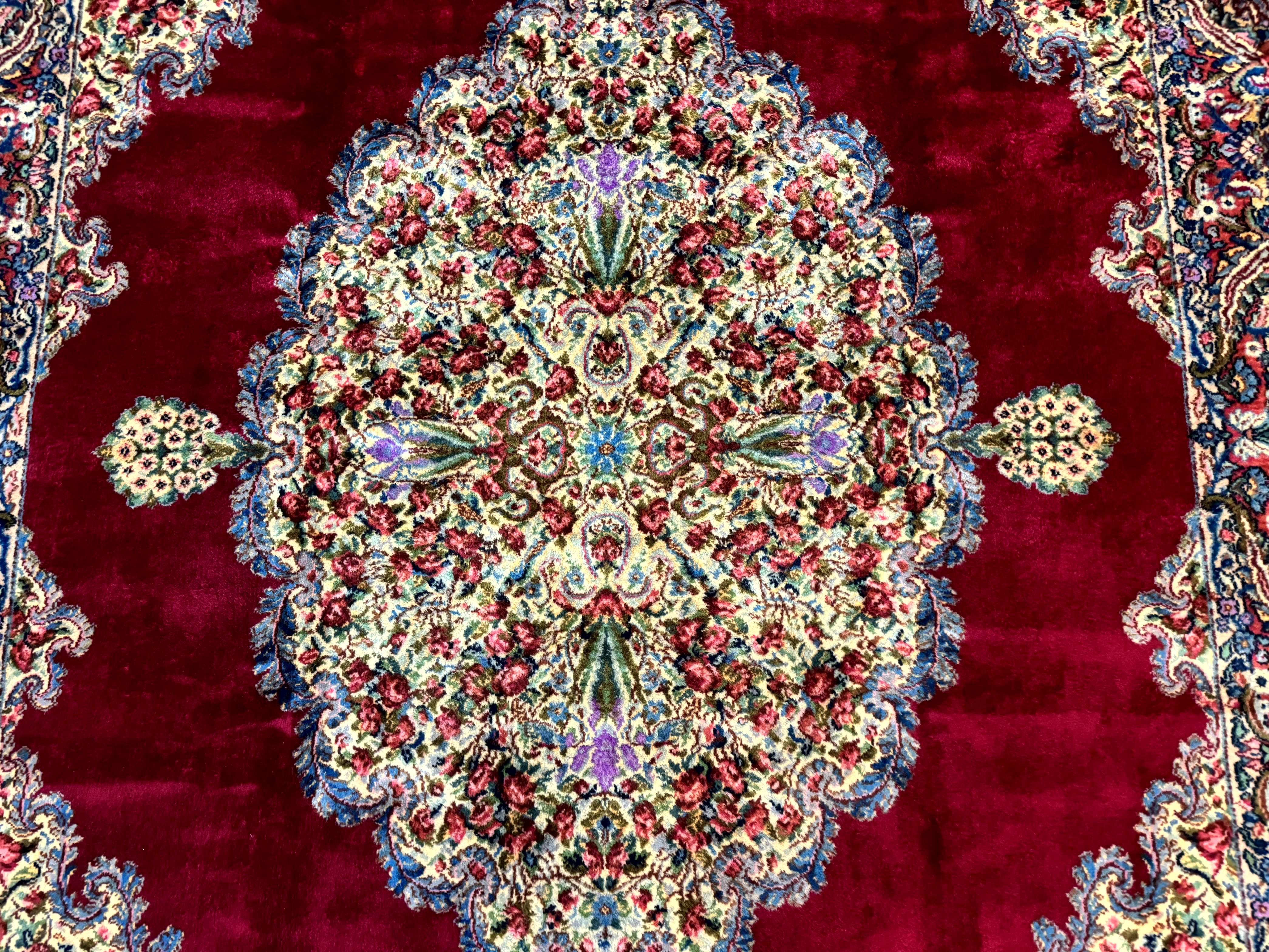 Karastan Rug 8.8 x 12 - Red Floral Kirman - Wool Pile Carpet - Jewel Rugs