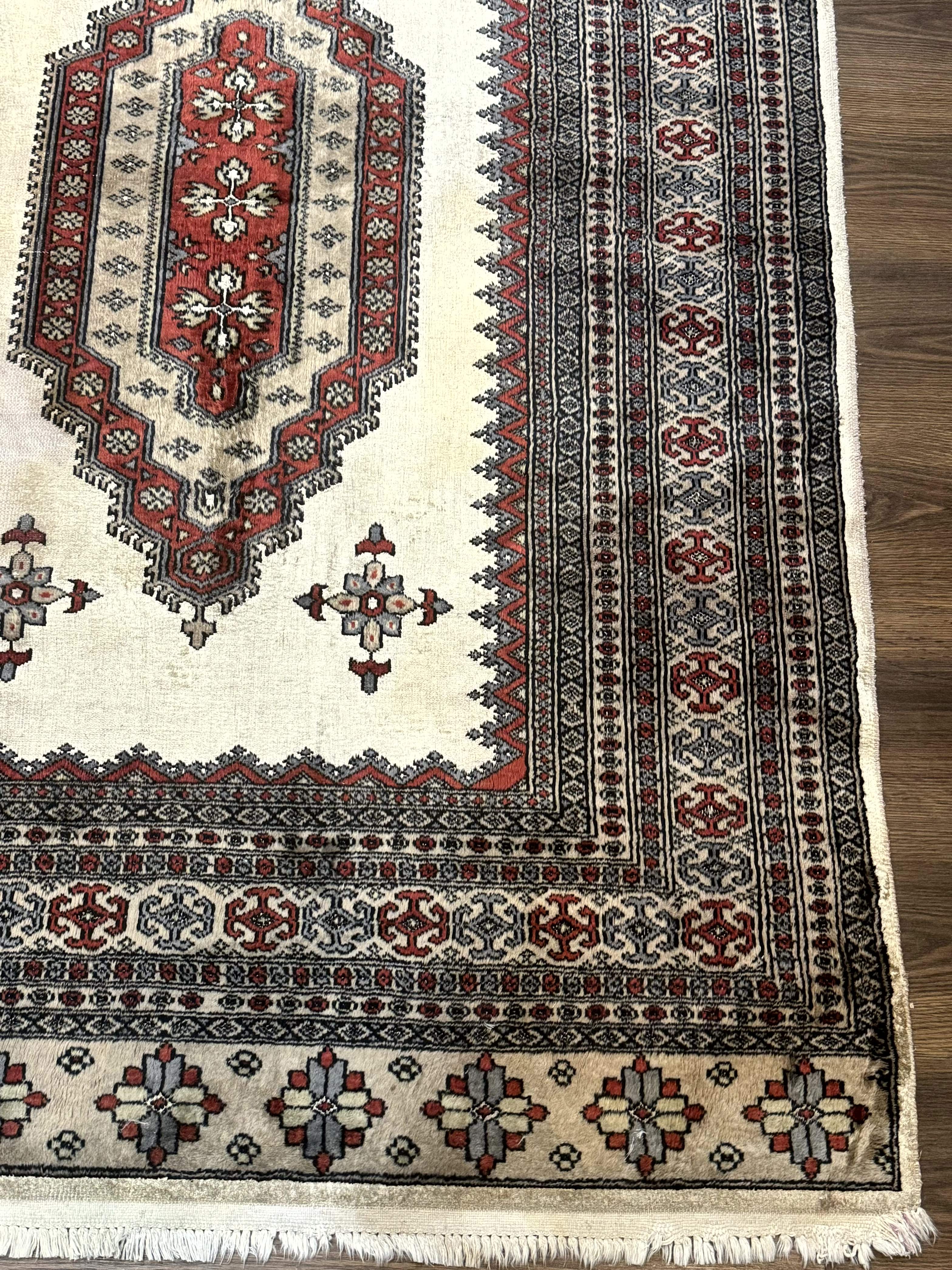 Pakistani Turkoman Rug 4x6, Semi Open Field, Ivory, Vintage - Jewel Rugs