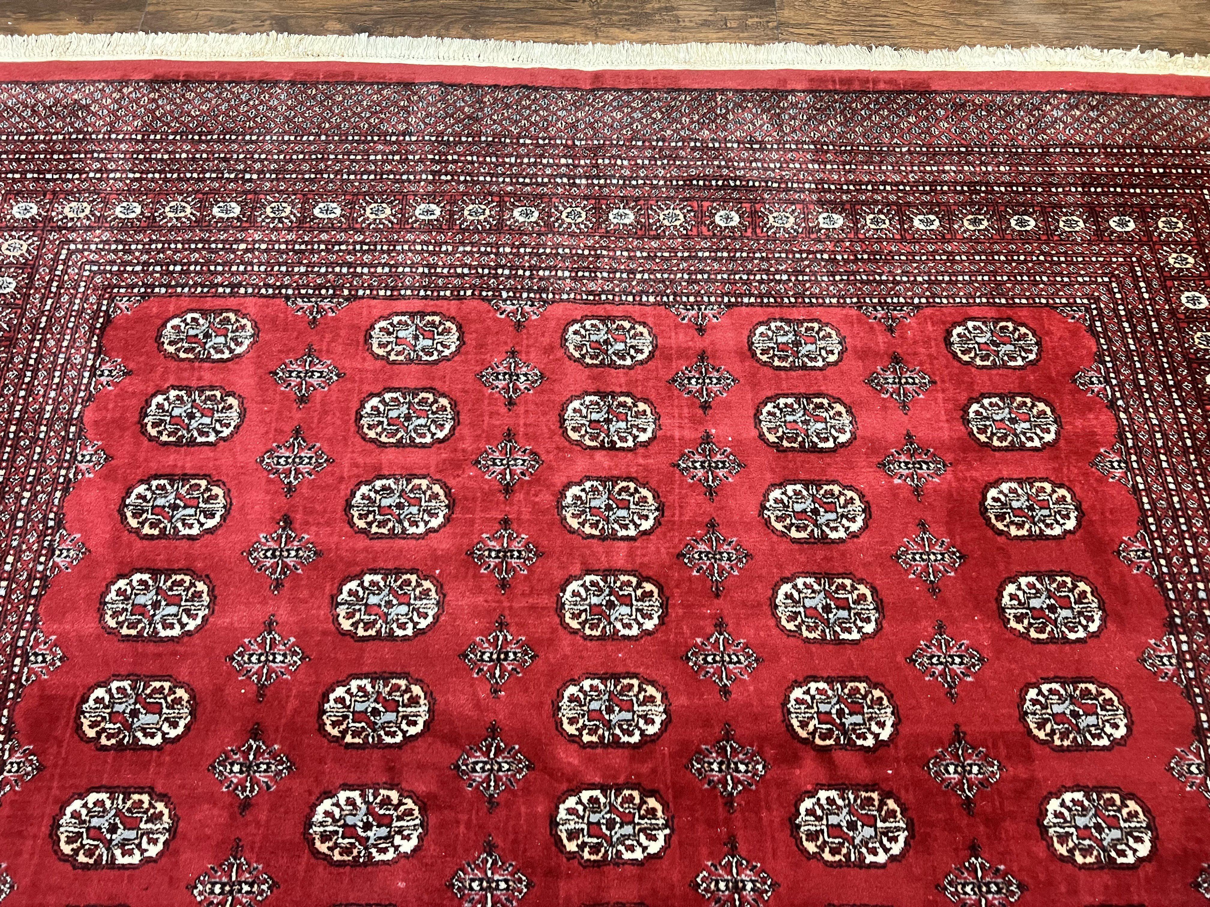 Turkoman Rug 8 x 11.6, Red Bokhara Pakistani Carpet, Wool Handmade Vintage Rug - Jewel Rugs