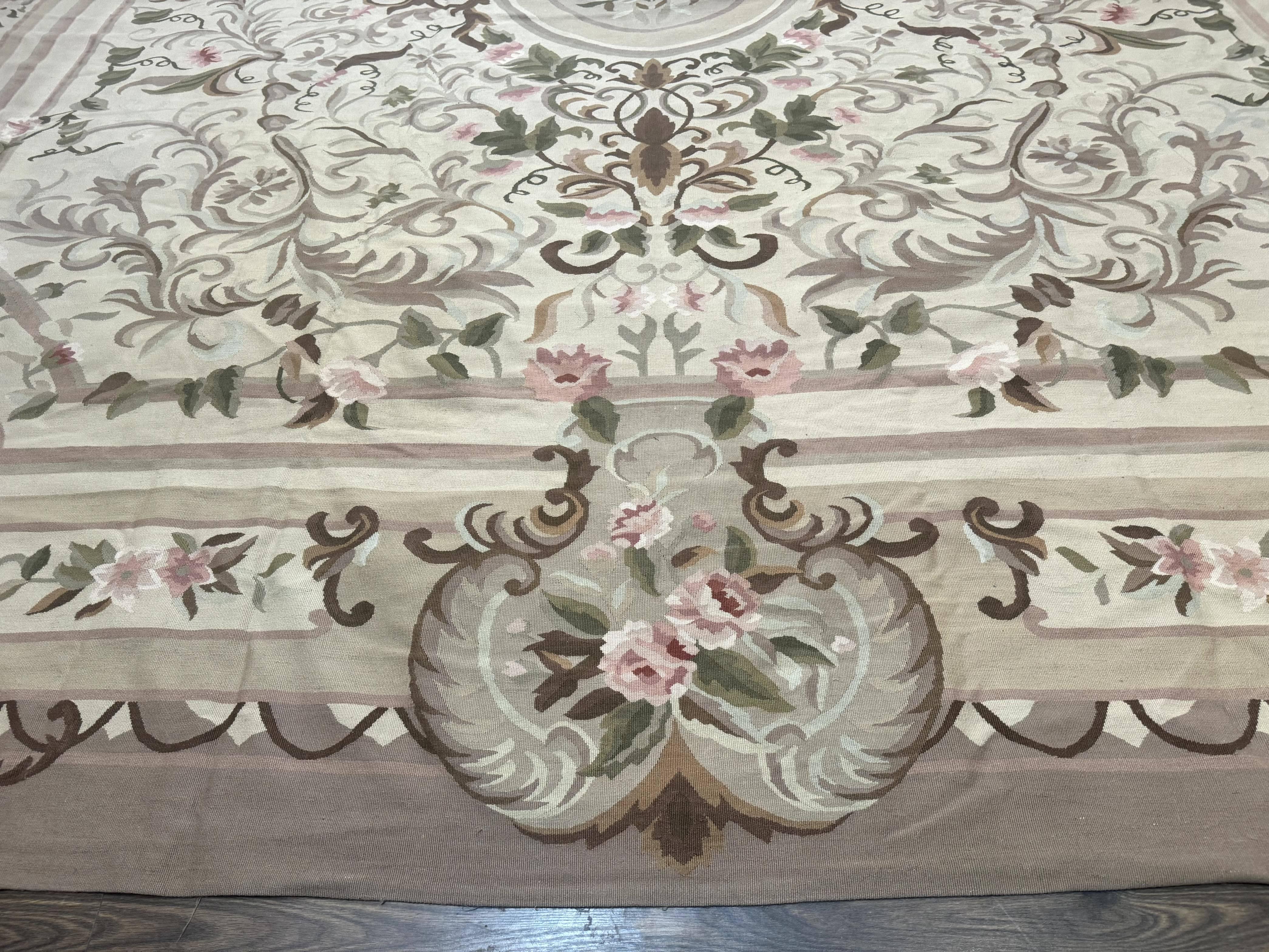 Palace Sized Aubusson Rug 13 x 20, Flatweave Aubusson Weave, Oversized Rug, European French Elegant Design - Jewel Rugs
