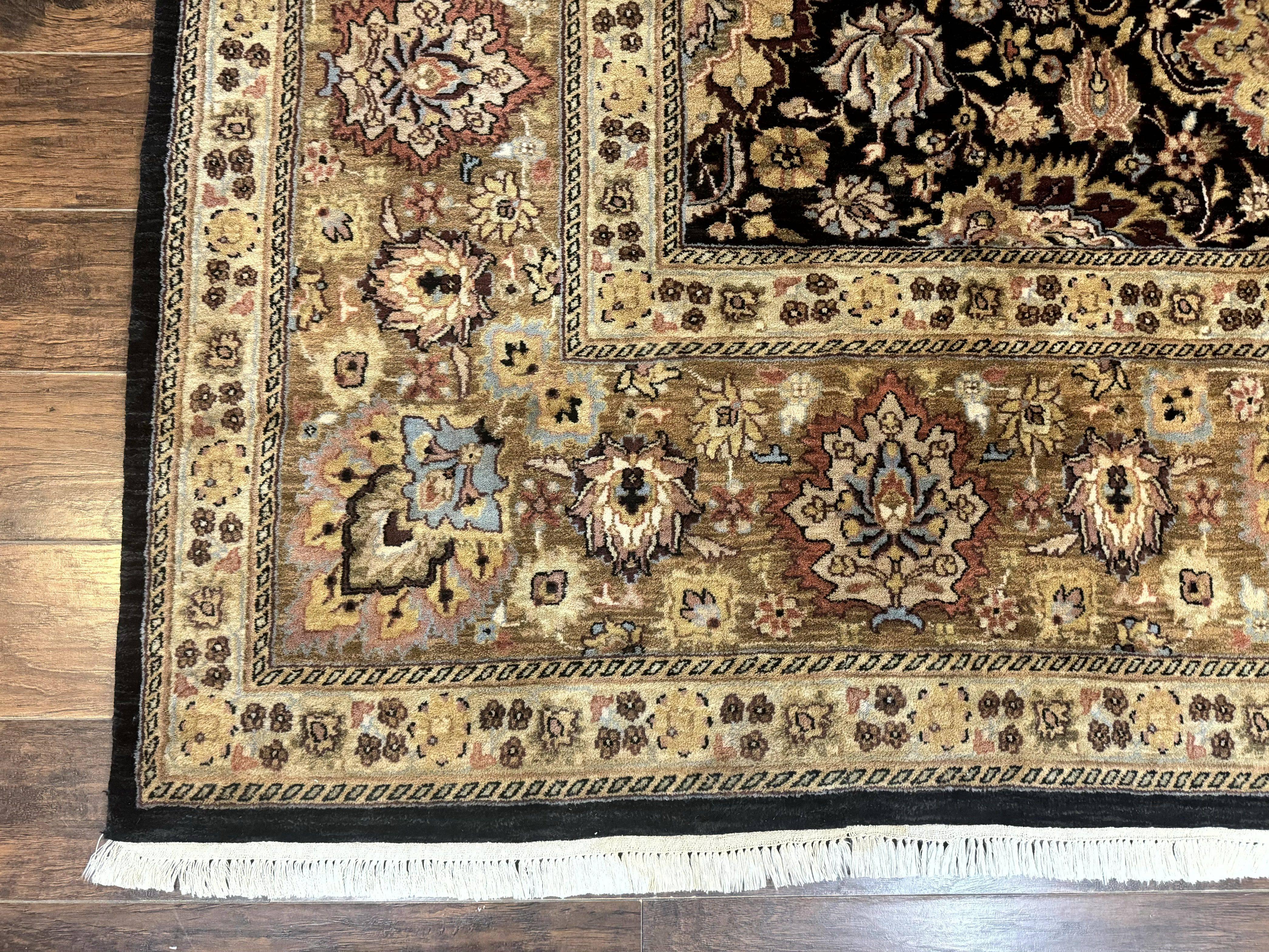 Indo Persian Rug 9x12, Floral Allover, Midnight Blue, Handmade Vintage Wool Oriental Carpet - Jewel Rugs