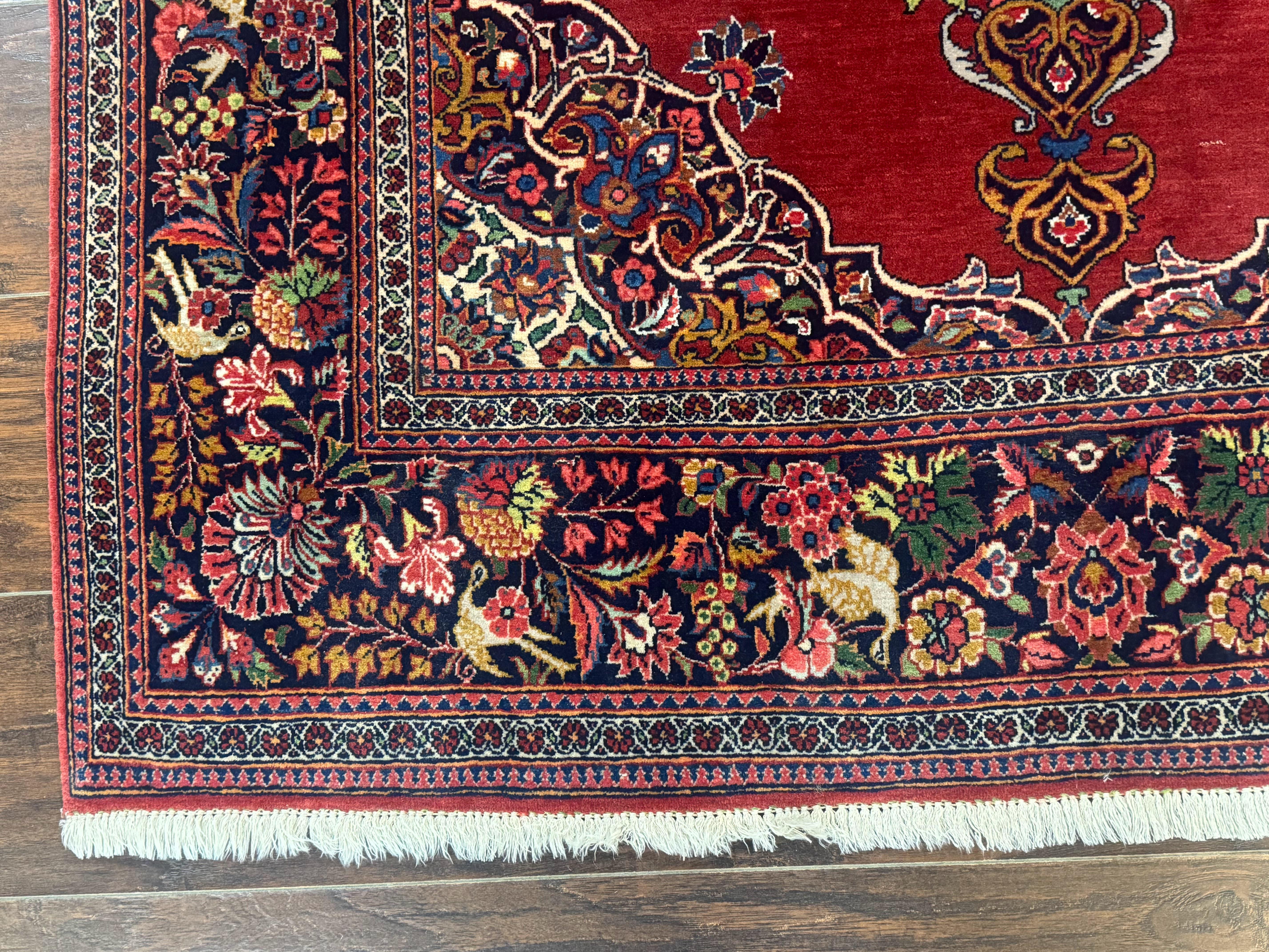 Red Persian Kashan Rug 4x6, Very Fine 260 KPSI, Red and Navy Blue Persian Carpet, Semi Open Field - Jewel Rugs