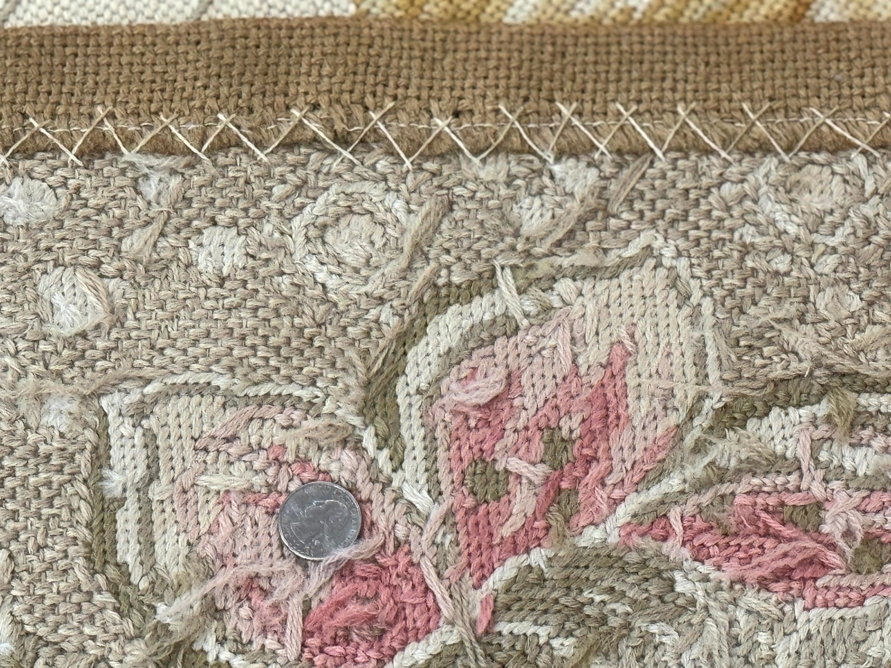 Needlepoint Rug 10x14, Petitepoint Carpet, Floral, Elegant, European Design, Beige Pink Lavender, Large Flowers - Jewel Rugs