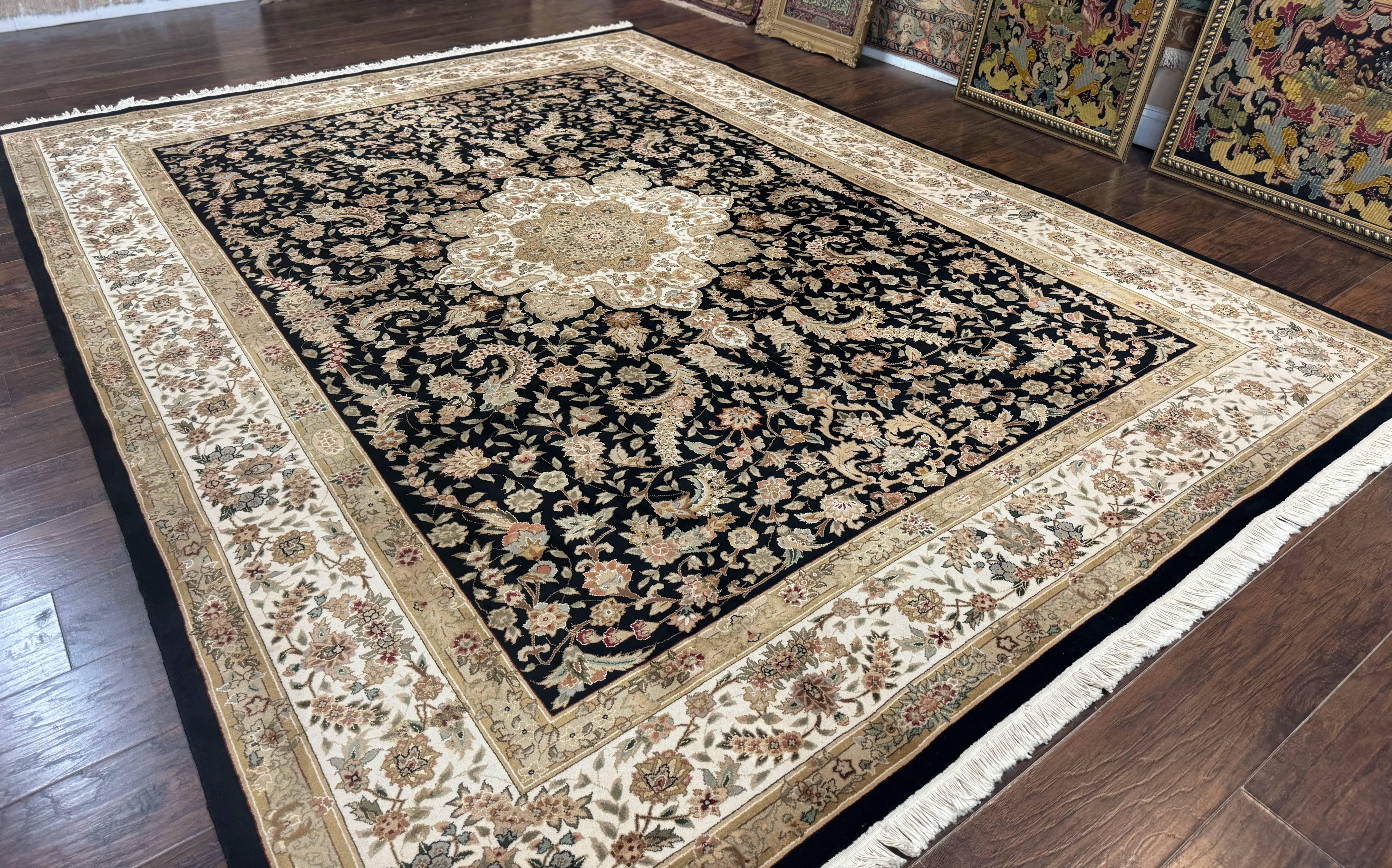 Sino Persian Rug 9x12, Floral Medallion, Black and Ivory, Elegant - Jewel Rugs