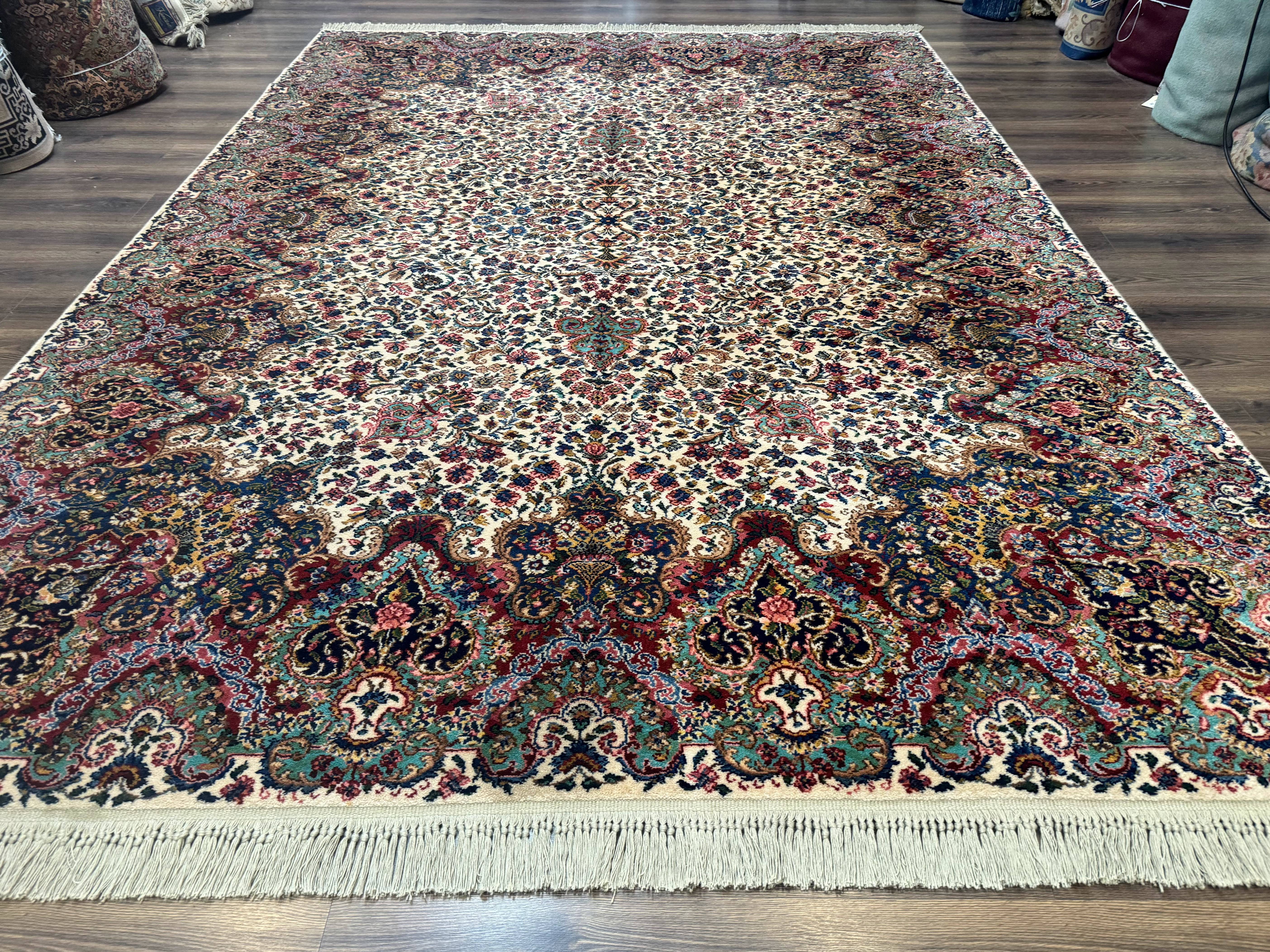 Karastan Ivory Kirman Rug #742, Wool Karastan Carpet 8.8 x 12, Vintage - Jewel Rugs