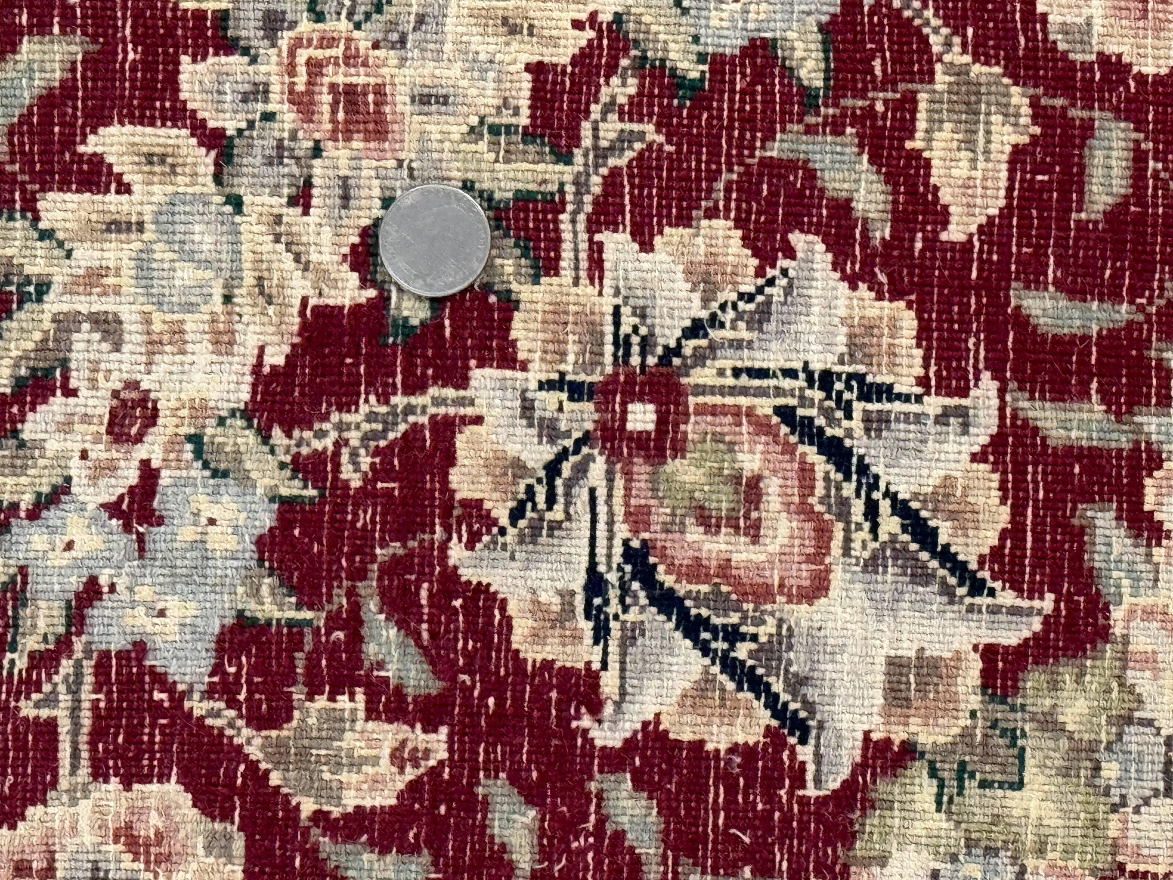 Sino Persian Rug 8x10, Beige and Burgundy, Floral Allover, Wool & Silk, Vintage - Jewel Rugs