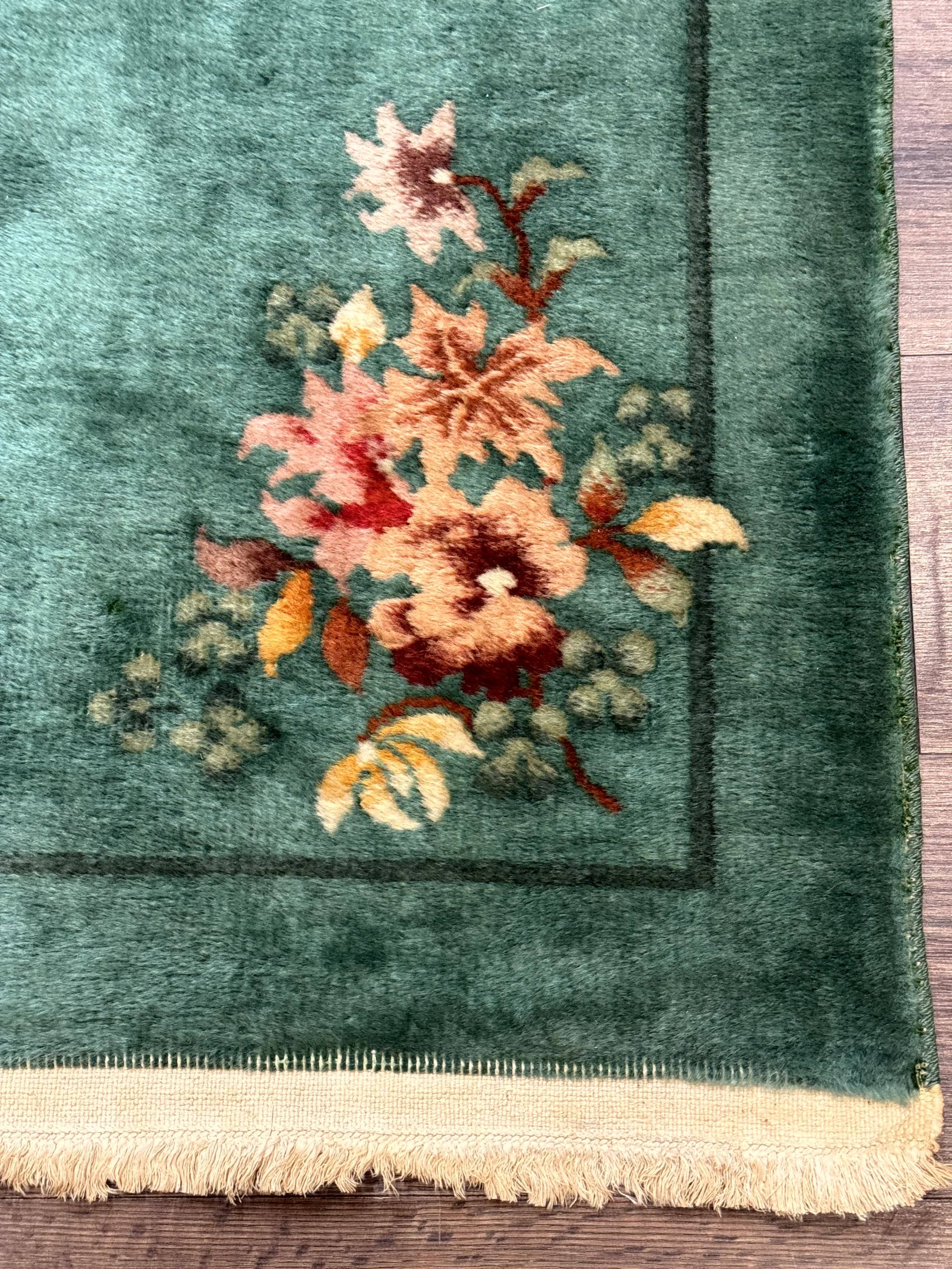 Small Antique Chinese Art Deco Rug 2x4, Green, Nichols Carpet, Wool - Jewel Rugs