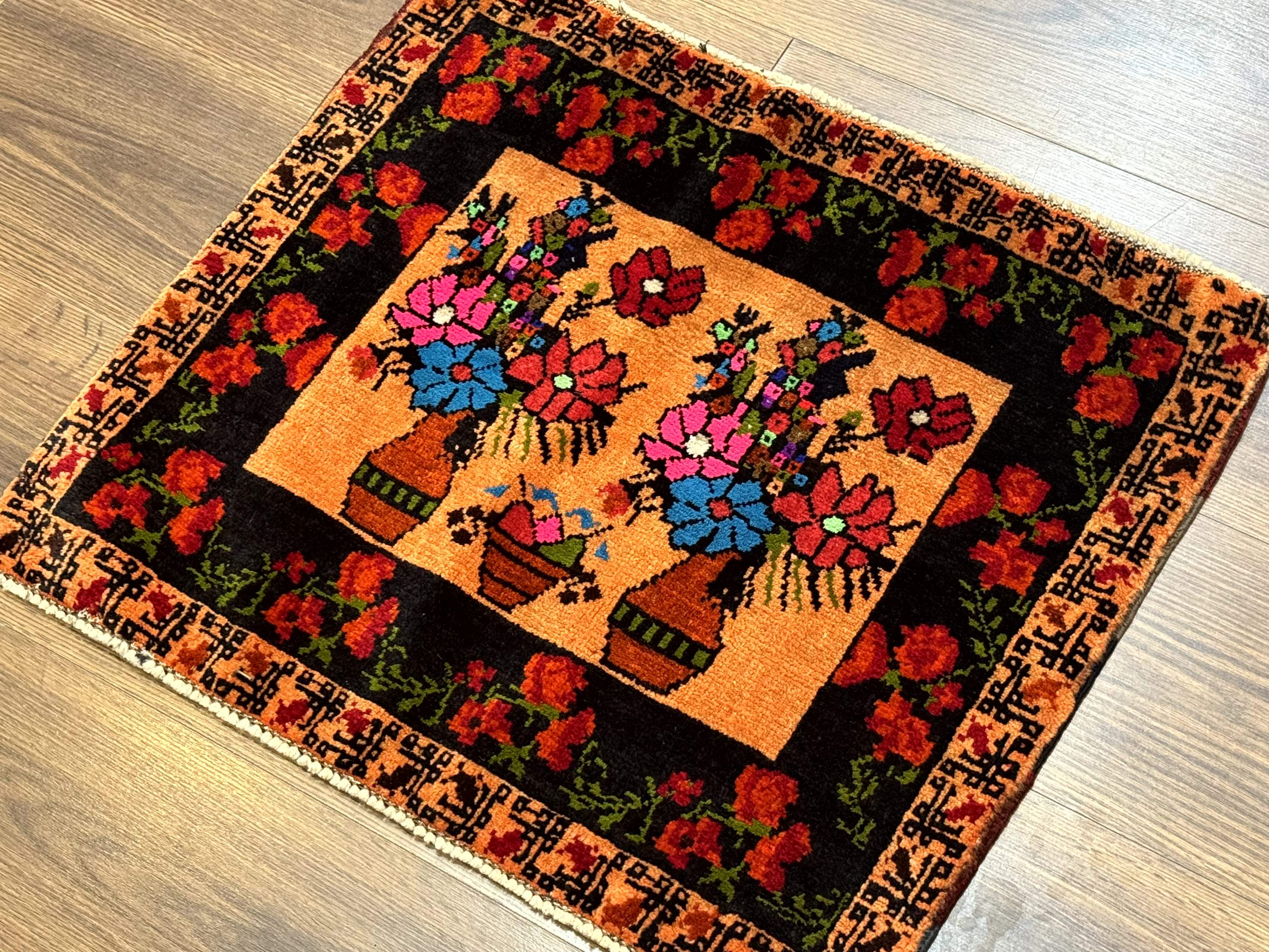 Small Persian Balouchi Rug 2x2, Floral Vases, Tribal Rug - Jewel Rugs