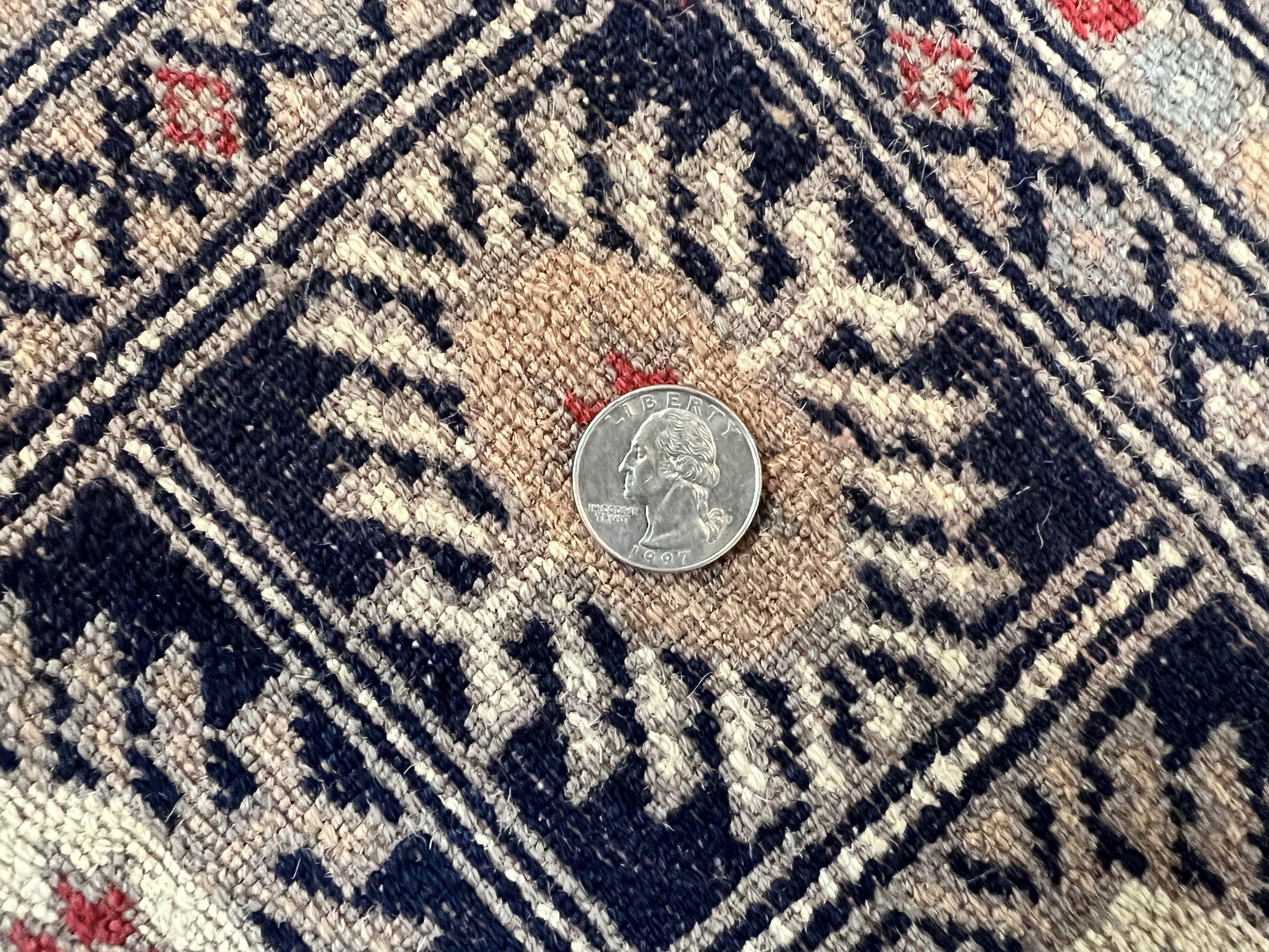 Pakistani Bokhara Rug 8x10, Turkoman Carpet, Dark Blue and Beige, Vintage Handmade Wool Carpet - Jewel Rugs