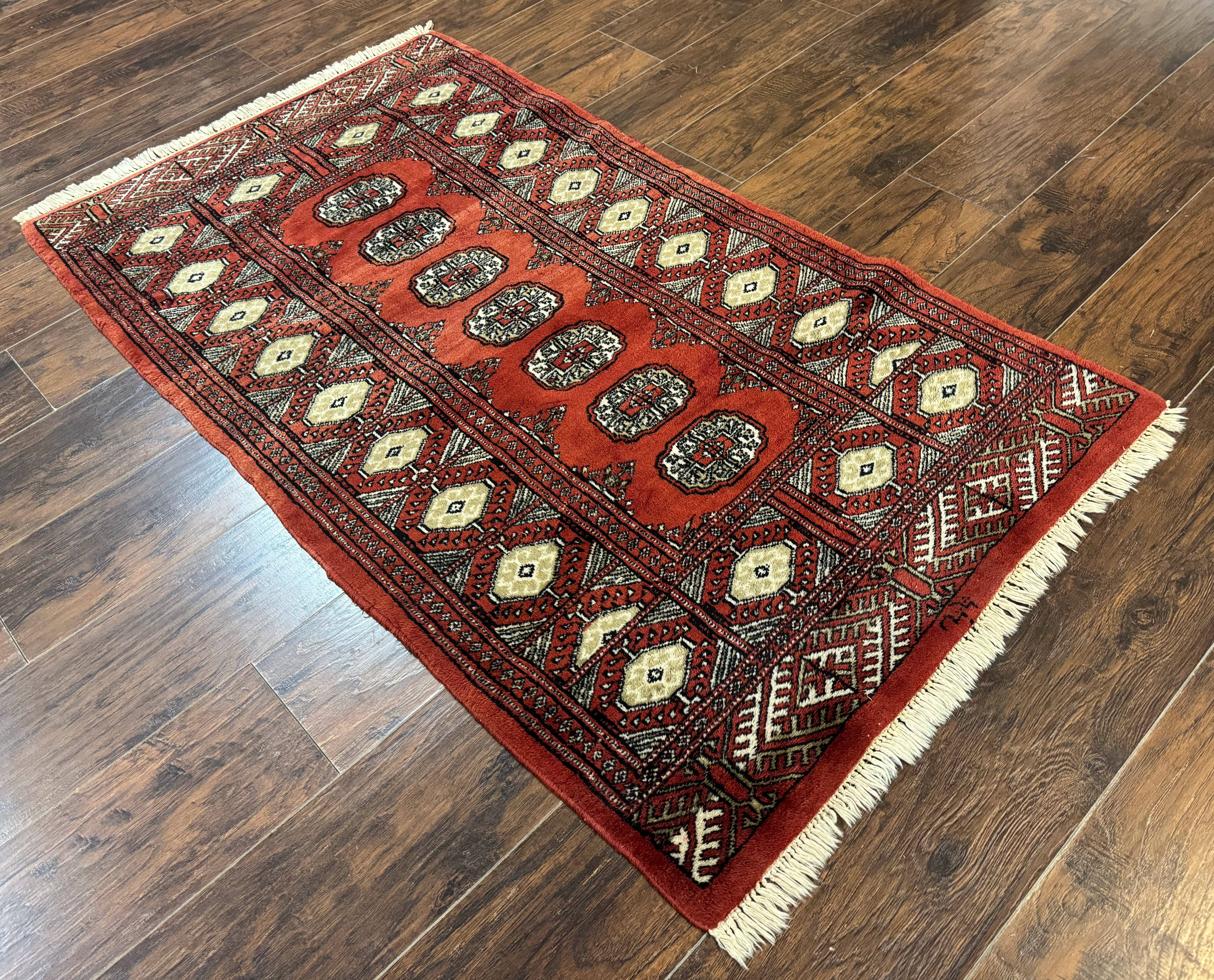 Red Pakistani Turkoman Rug 3x5, Bokhara Design, Vintage, Signed - Jewel Rugs