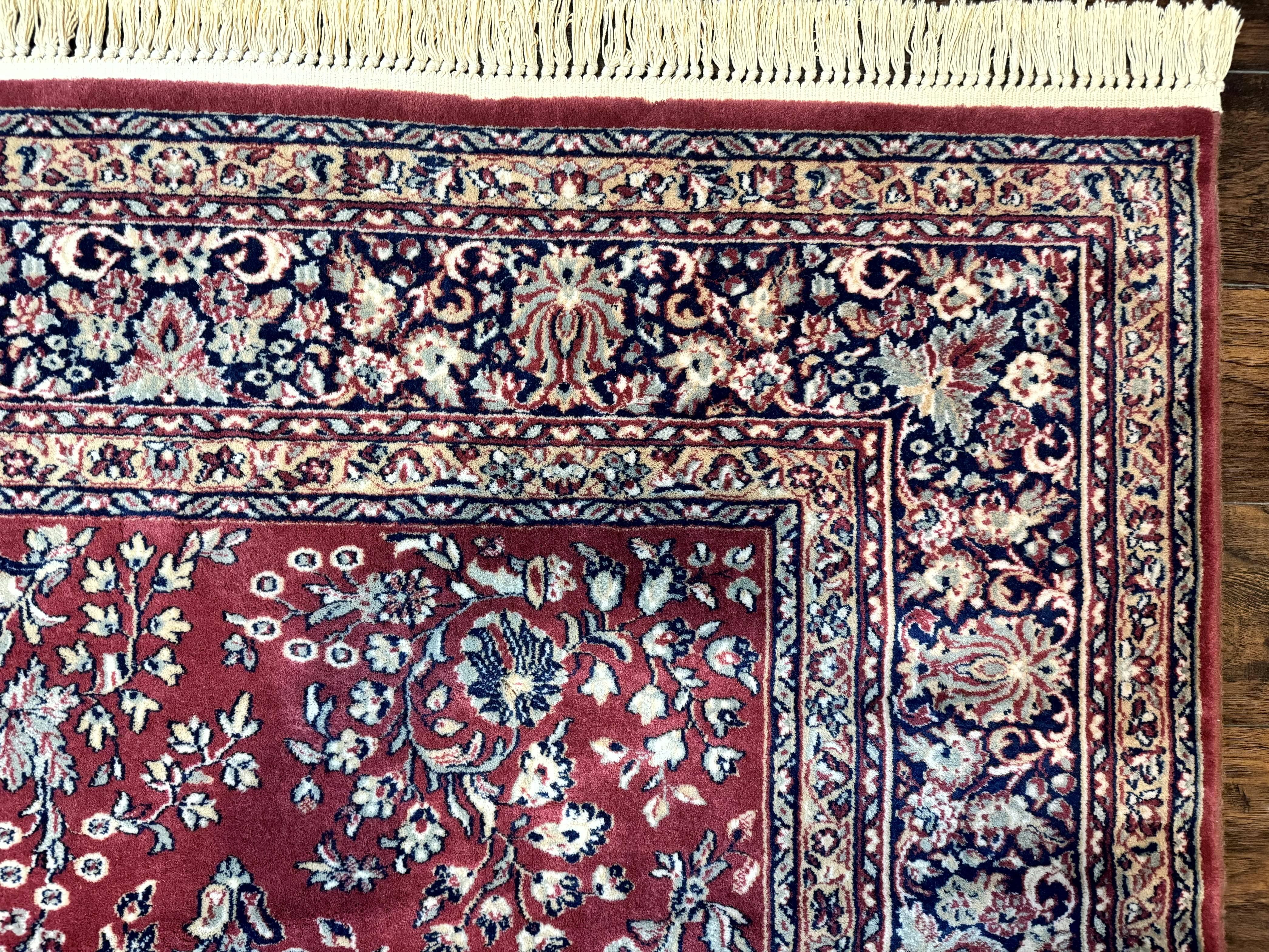 Karastan Rug 8 x 11.6, Rose Sarouk 300-1007, Vintage Wool Karastan Carpet, Beligum Power Loomed Rug, Floral, Red, Wool Pile - Jewel Rugs