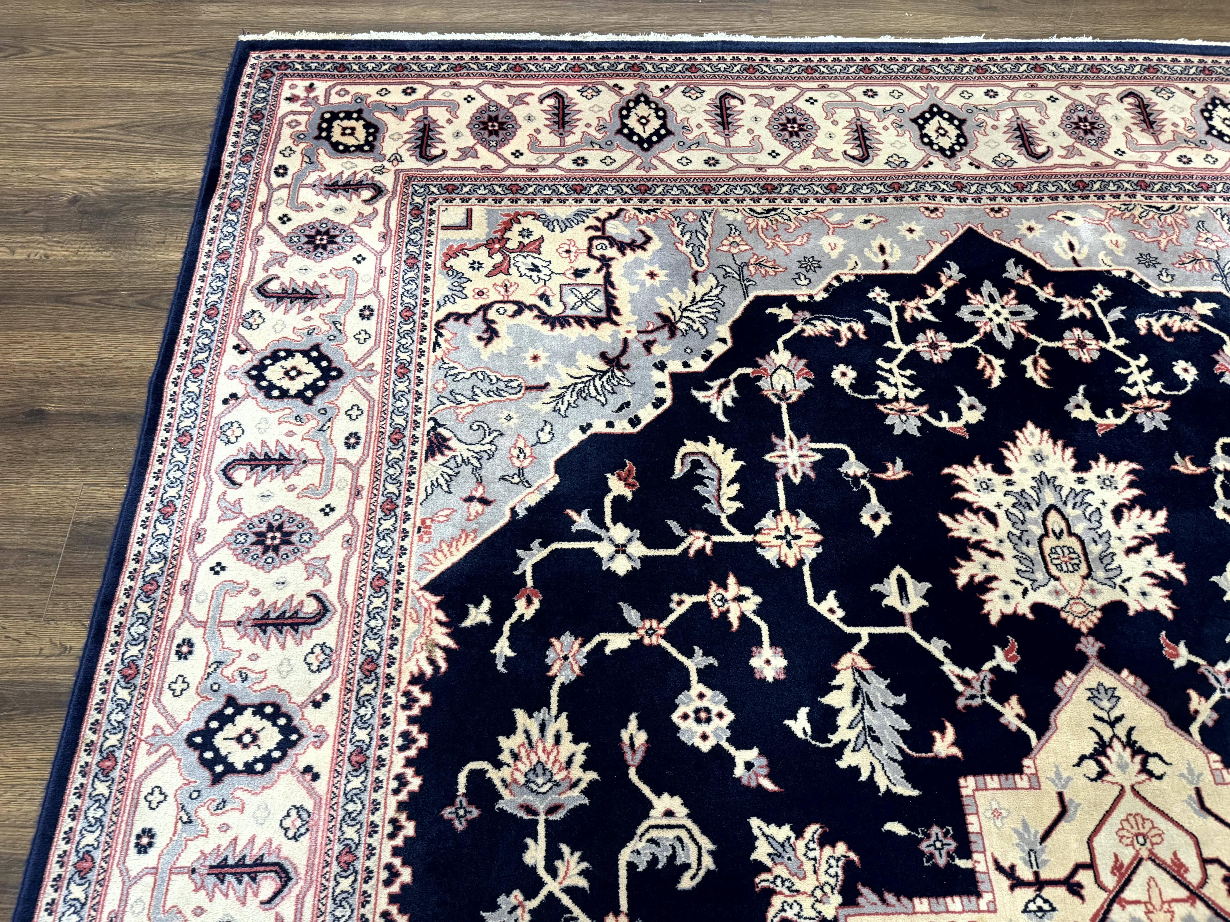 Karastan Rug 8x11 Navy Serapi, Kara Shah Rug, Navy Blue, Vintage Karastan Area Rug Wool Pile Karastan Rug - Jewel Rugs