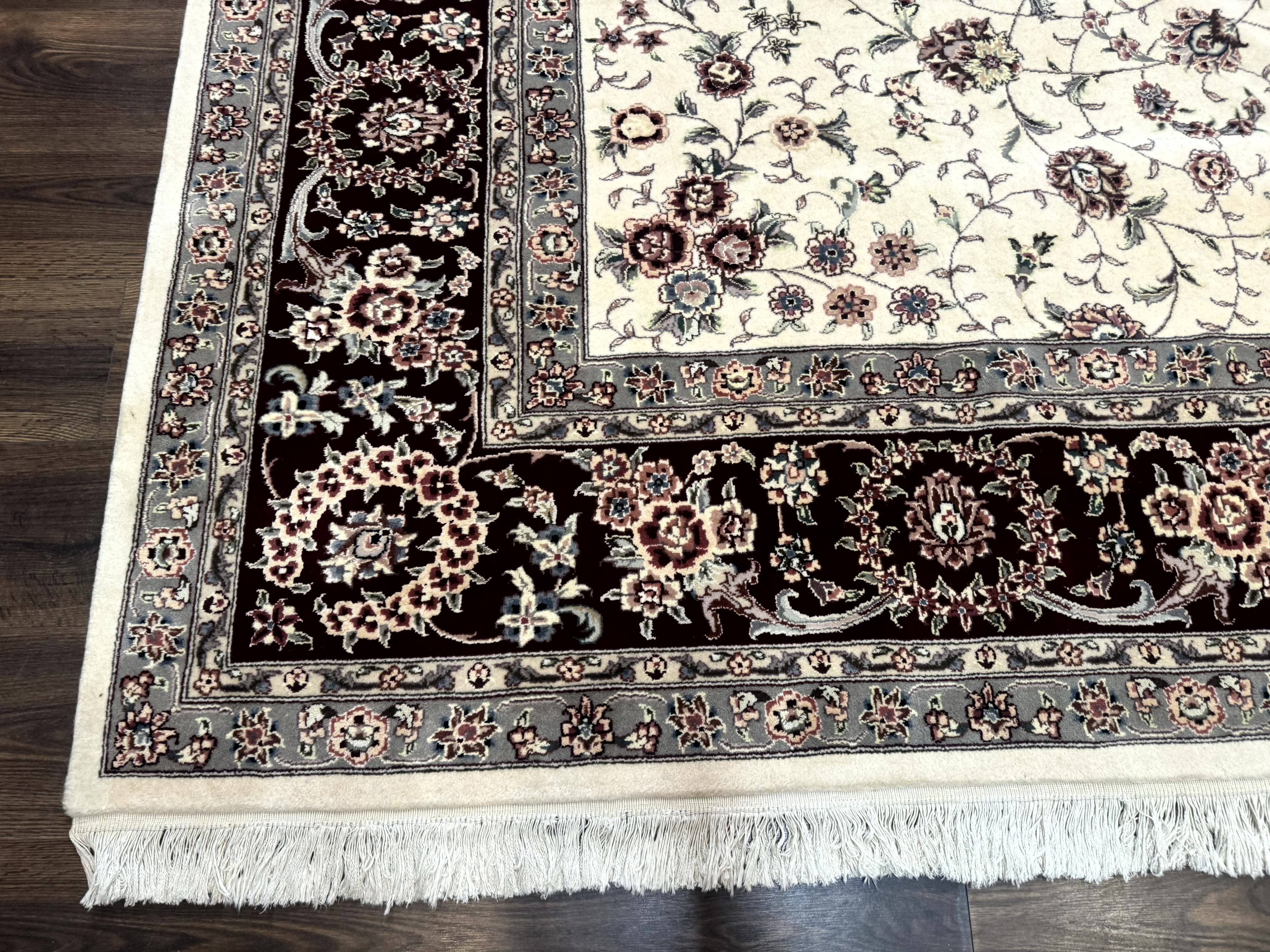 Sino Persian Rug 9x12, Floral Allover Design, 170 KPSI, Ivory and Dark Maroon - Jewel Rugs