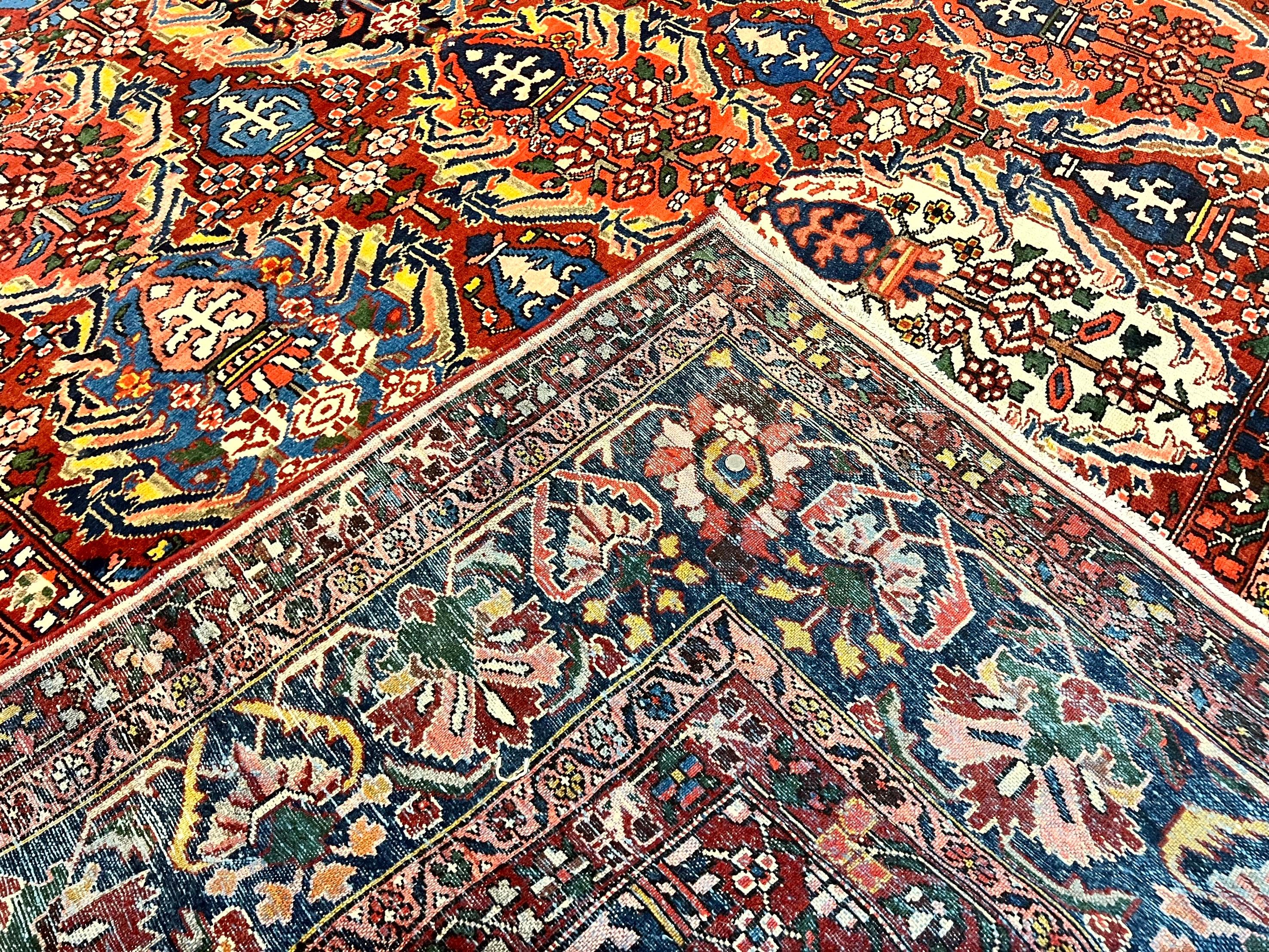 Large Persian Bakhtiari Rug 10x14, Rare Perisan Tribal Rug, Red Blue Ivory Multicolor, Hand Knotted, Semi Antique Carpet - Jewel Rugs
