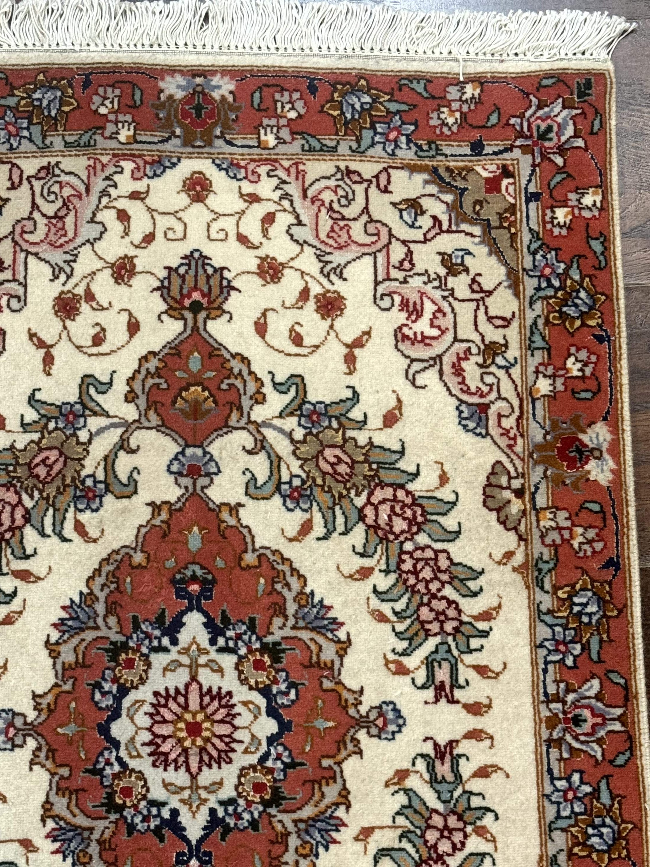 Persian Tabriz Rug 2x3 – Ivory and Salmon, Fine 310 KPSI, Small Accent Rug - Jewel Rugs