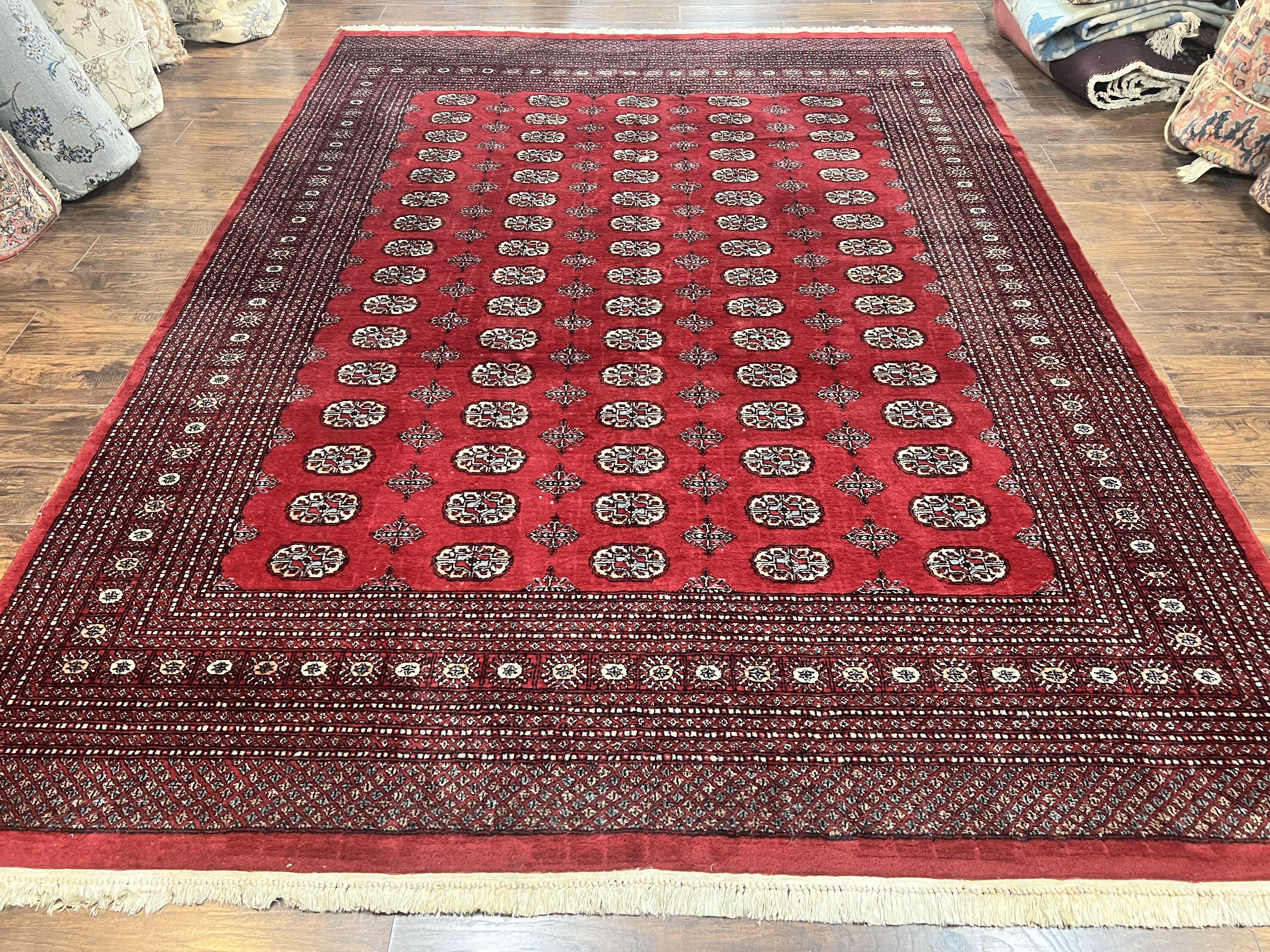 Turkoman Rug 8 x 11.6, Red Bokhara Pakistani Carpet, Wool Handmade Vintage Rug - Jewel Rugs