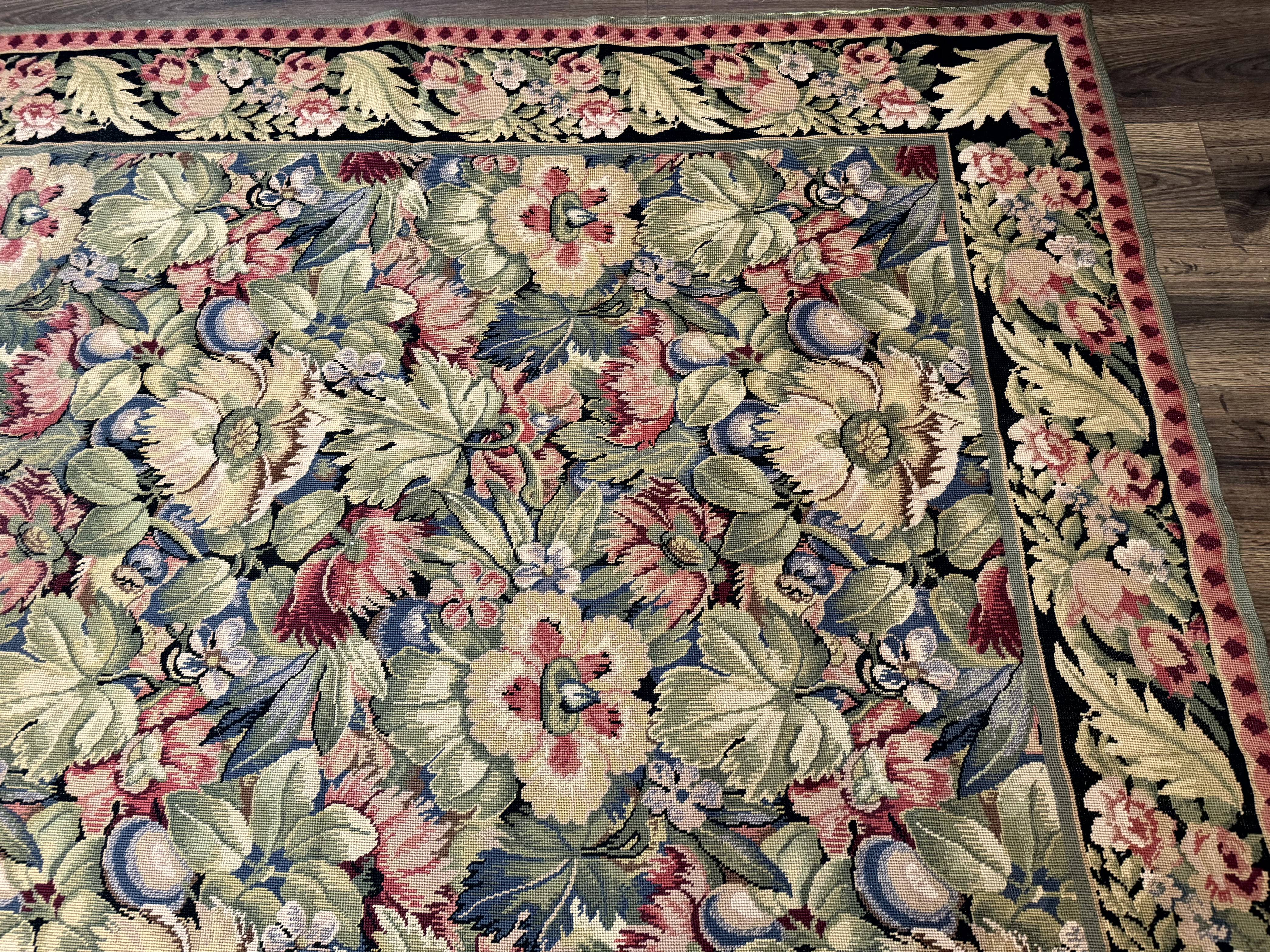 Large Needlepoint Rug 10x14, William Morris Carpet, Botanical - Jewel Rugs