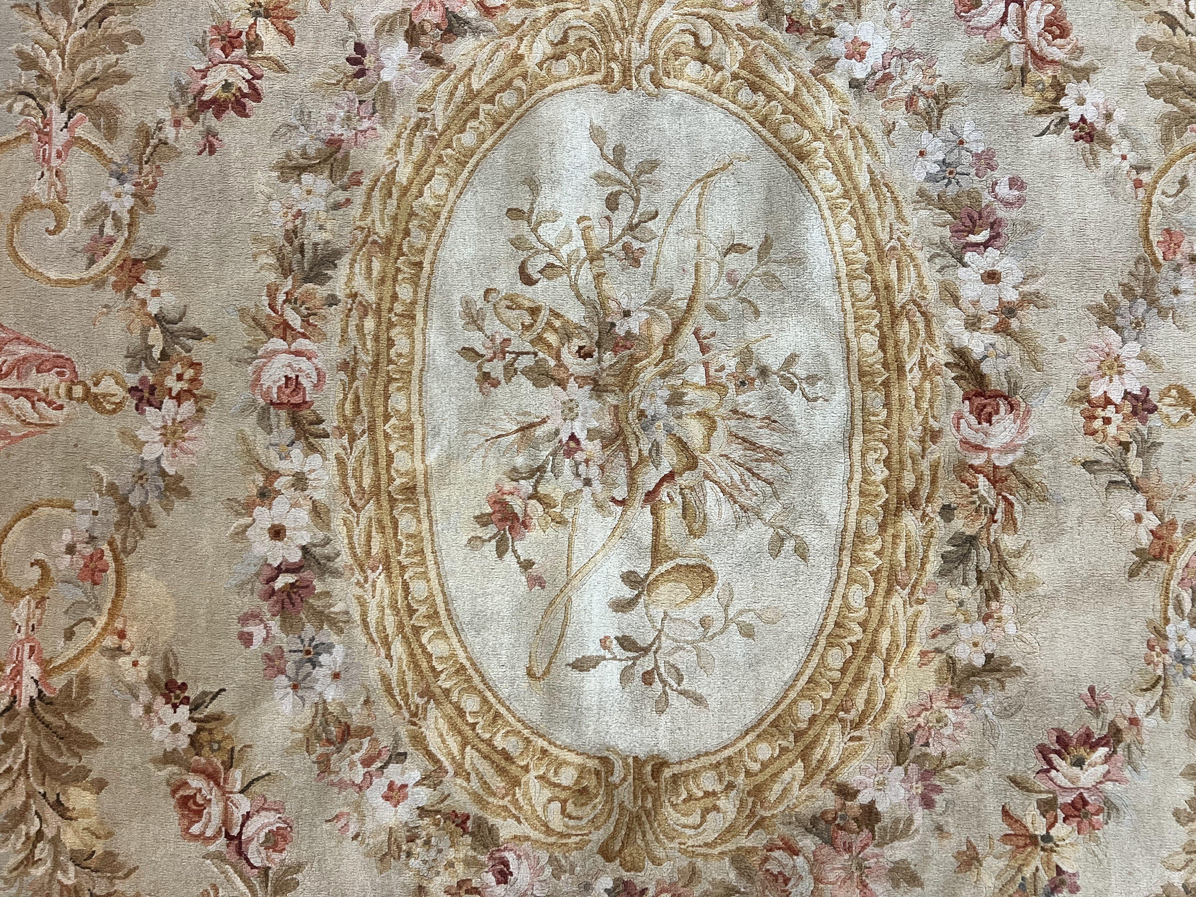 Aubusson Rug 9x12, Wool Hand Knotted Vintage Carpet, European Design, Elegant Room Sized Rug 9 x 12 - Jewel Rugs