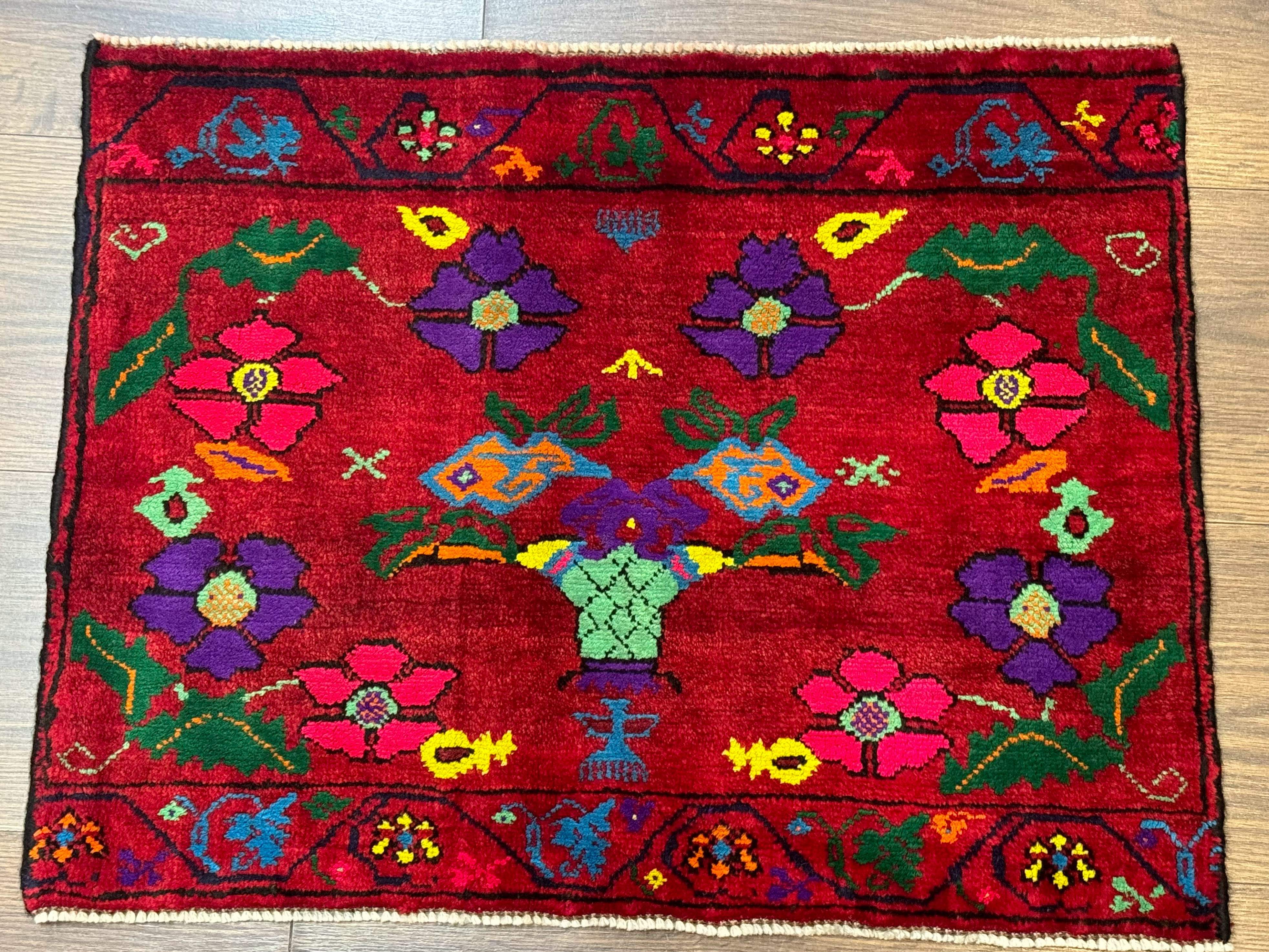 Small Persian Baluch Tribal Rug, Red, Floral, Tribal - Jewel Rugs