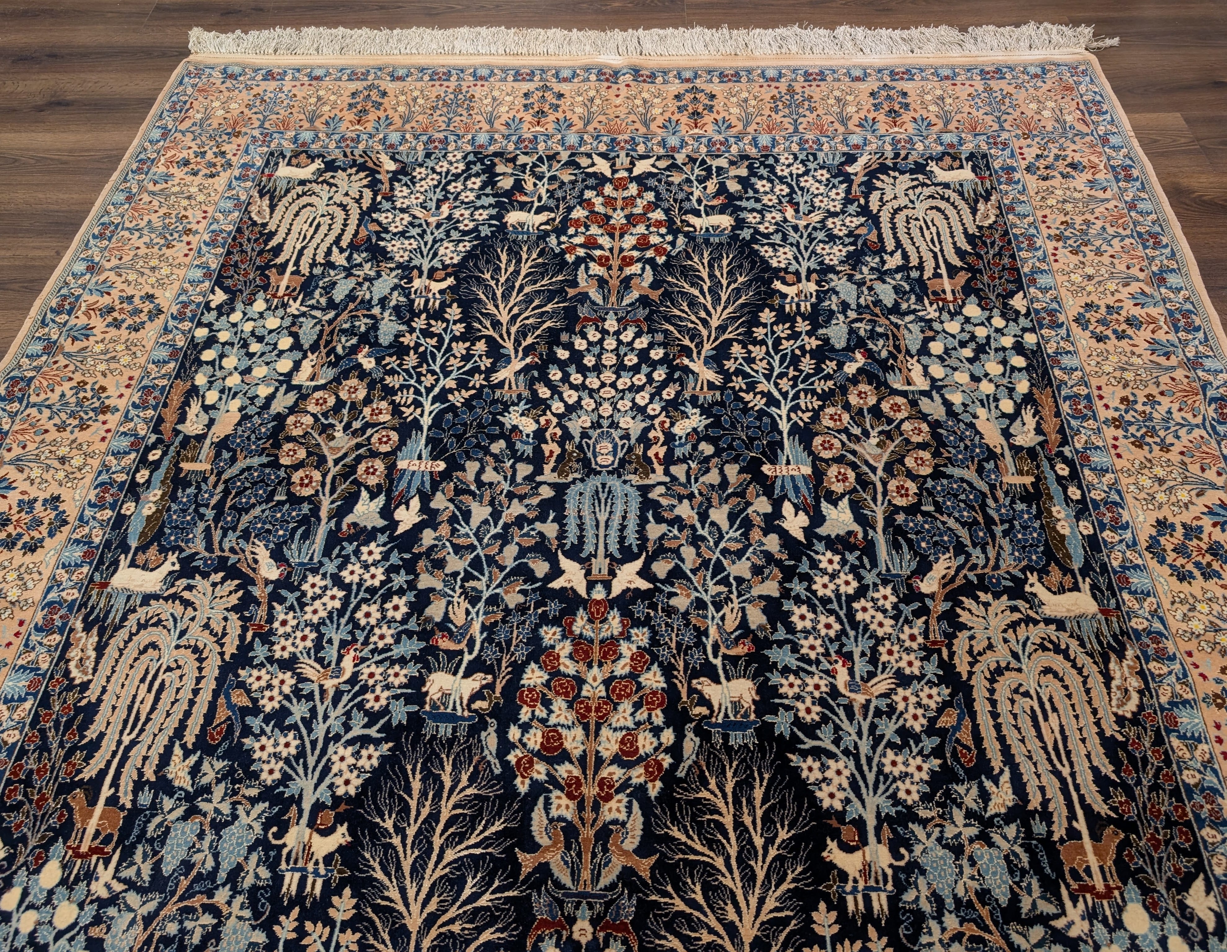 Persian Nain Rug 7x10, Rare Habibian Carpet, Tree of Life, Animal Pictorials, Wool & Silk Highlights, 380 KPSI - Jewel Rugs