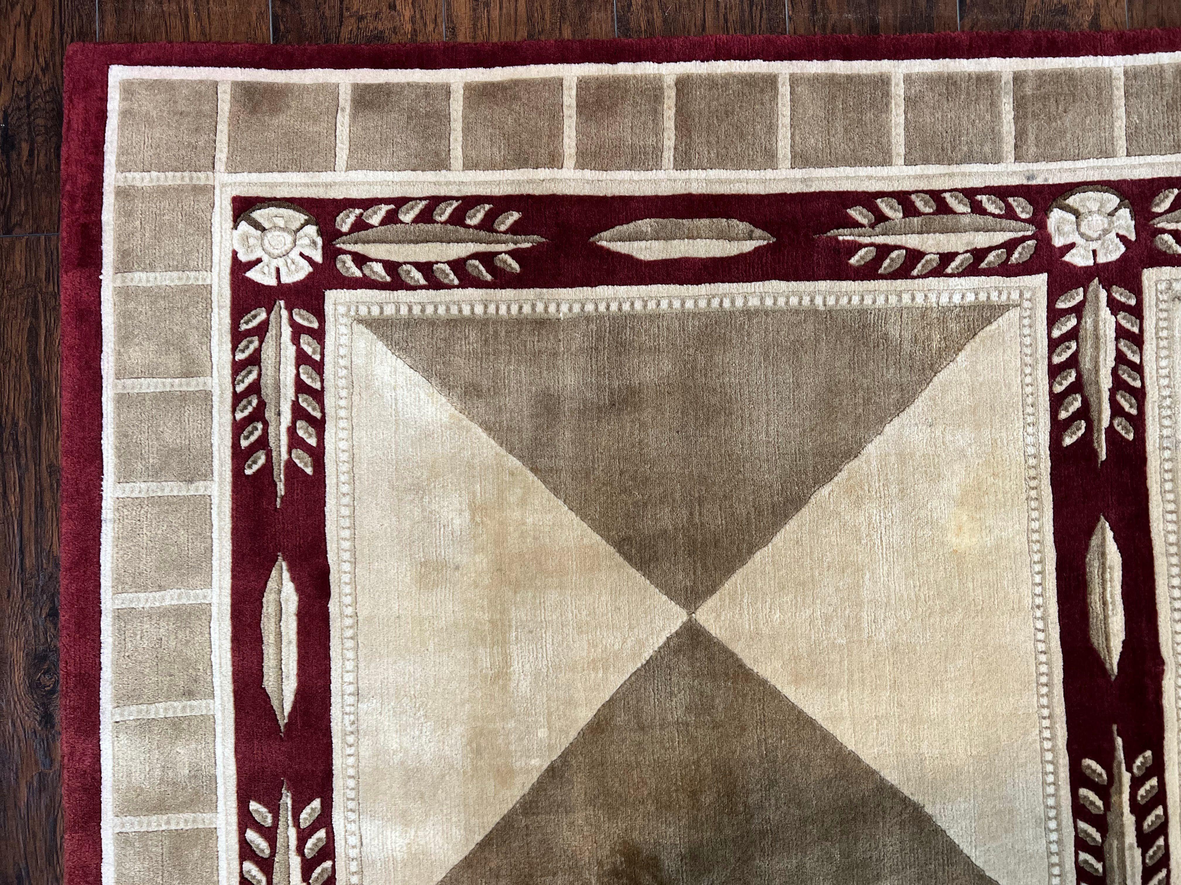 Indo Tibetan Rug 10x14, Nepali Carpet, Large Soft Wool Area Rug, Olive Tan Maroon, Contemporary Rug 10 x 14 ft Living Room Rug, Handmade Rug - Jewel Rugs