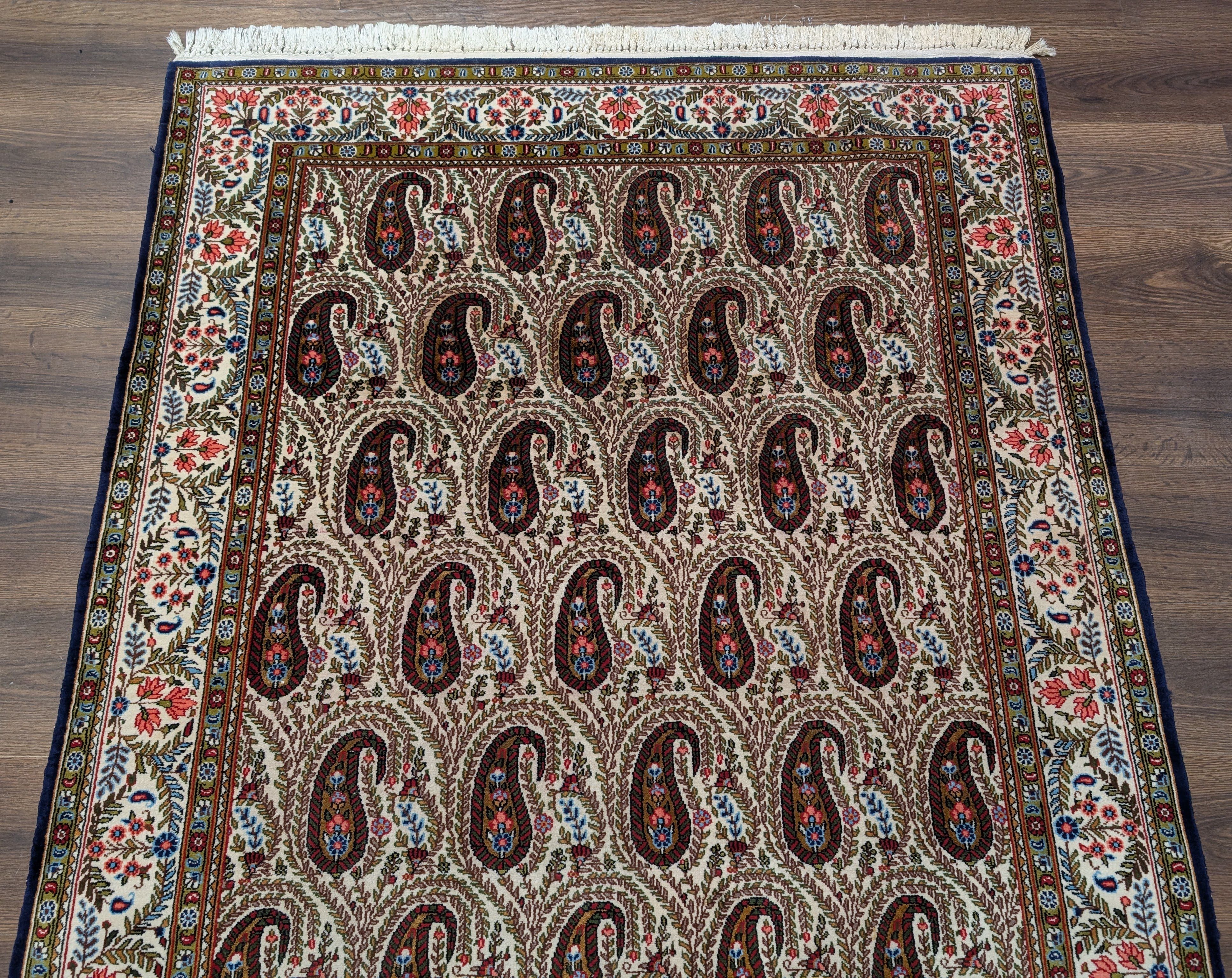 Persian Qum Rug 5x7, Paisley Boteh Design, Hand Knotted Fine 210 KPSI - Jewel Rugs