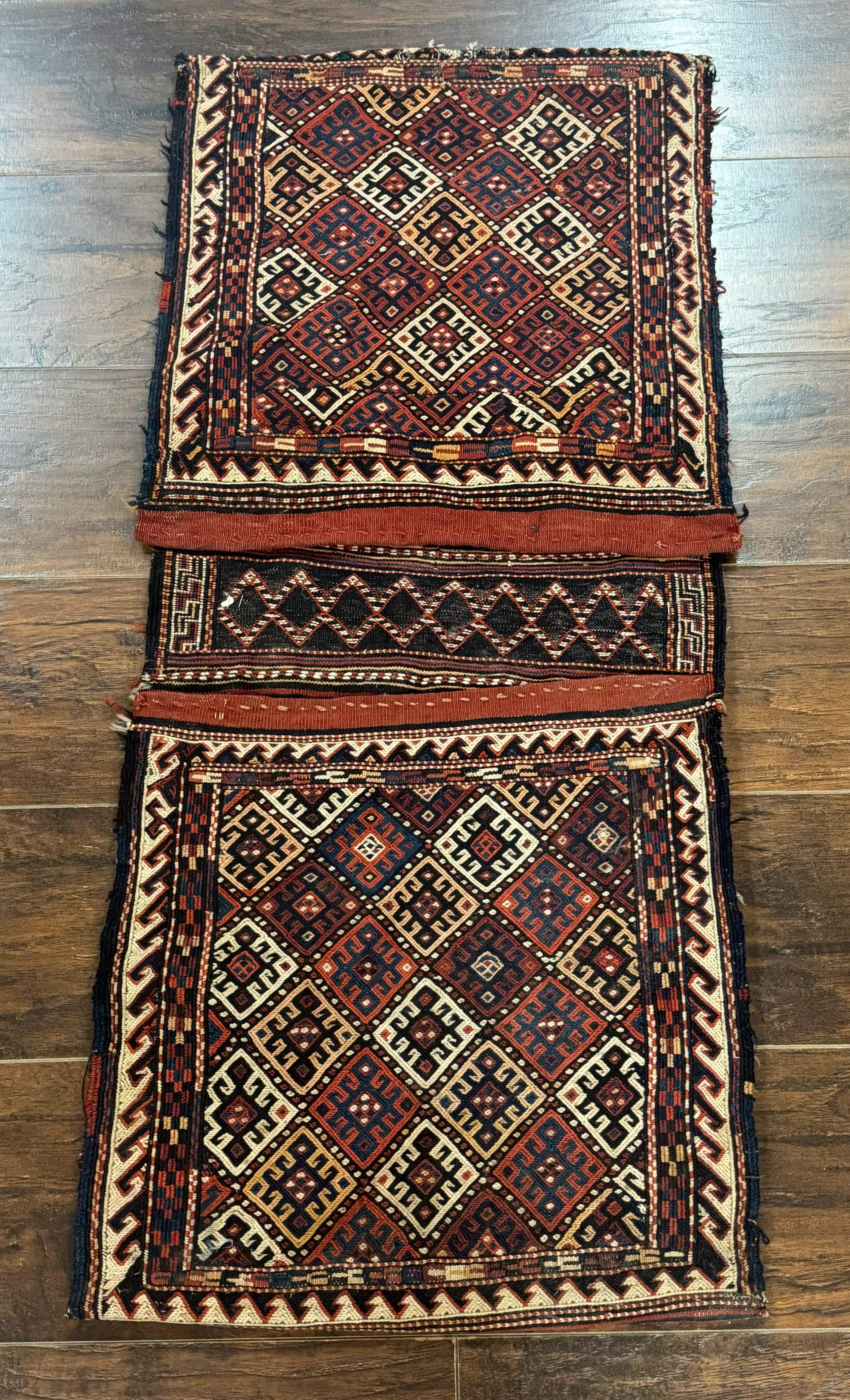 Persian Tribal Double Saddle Bag Rug, Antique Khorjin, Shahsavan Nomadic Weaving - Jewel Rugs