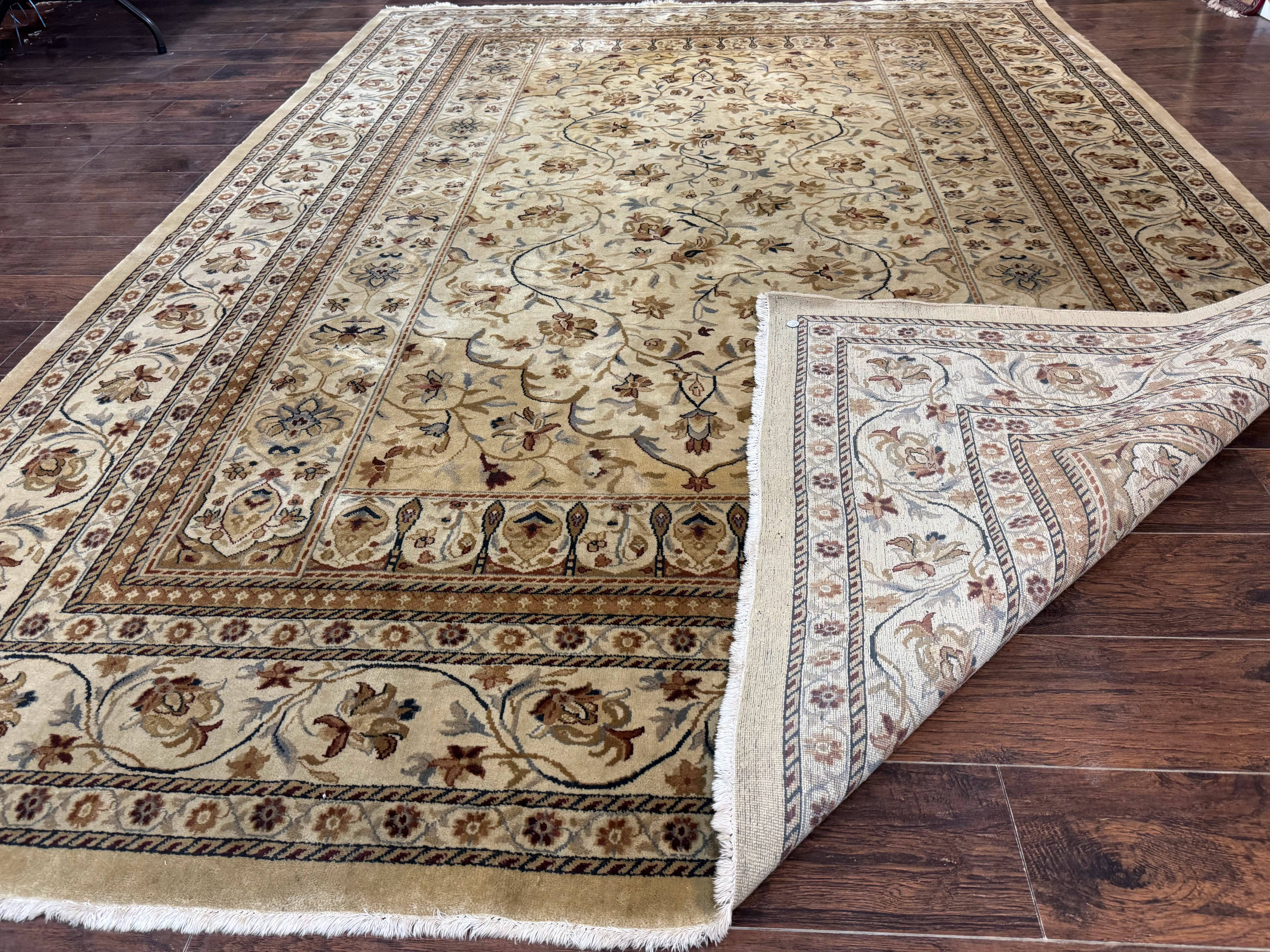 Indo Persian Rug 8x11, Beige, Handmade Vintage Traditional Carpet - Jewel Rugs