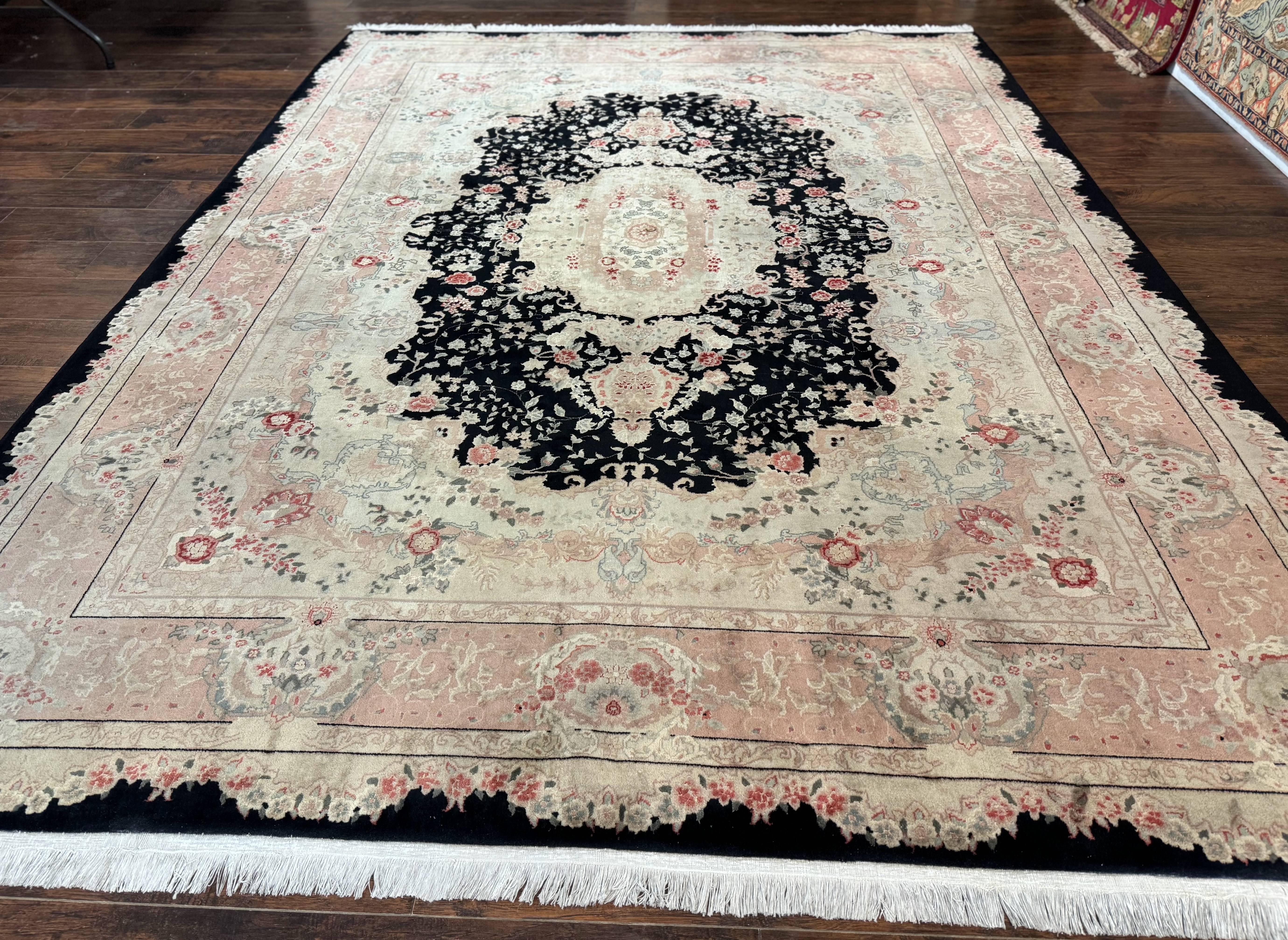 Pak Persian Tabriz Rug 8.6 x 11.6, Black Pink, Traditional Elegant Formal Oriental Carpet, Dining Room Rug, Fine 225 KPSI - Jewel Rugs