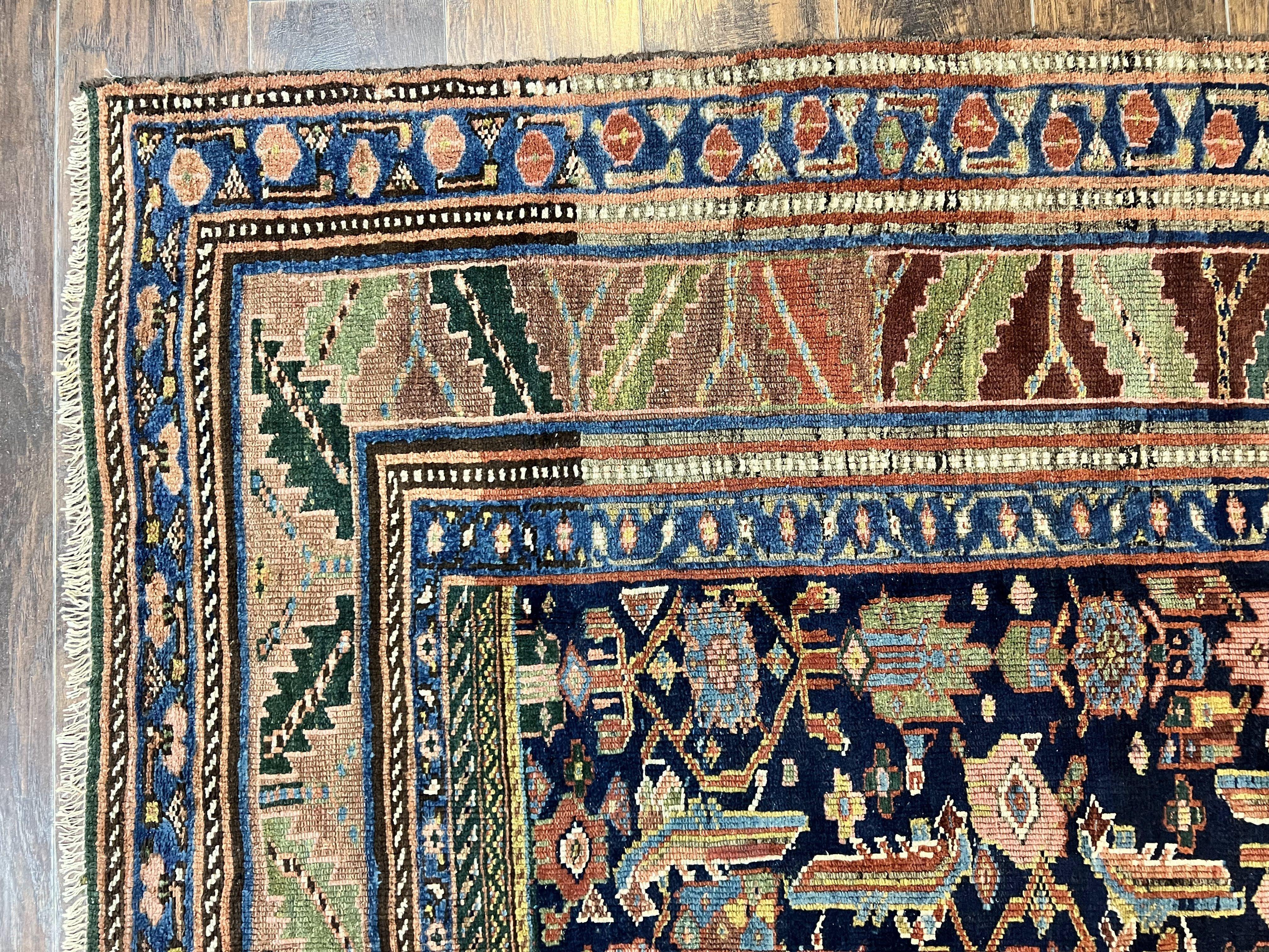 Caucasian Kalegy Rug 6x11, Wide Runner, Wool Hand Knotted Carpet, Navy Blue Tribal Rug, 1920s Antique Rug, 6 x 11 Oriental Carpet - Jewel Rugs