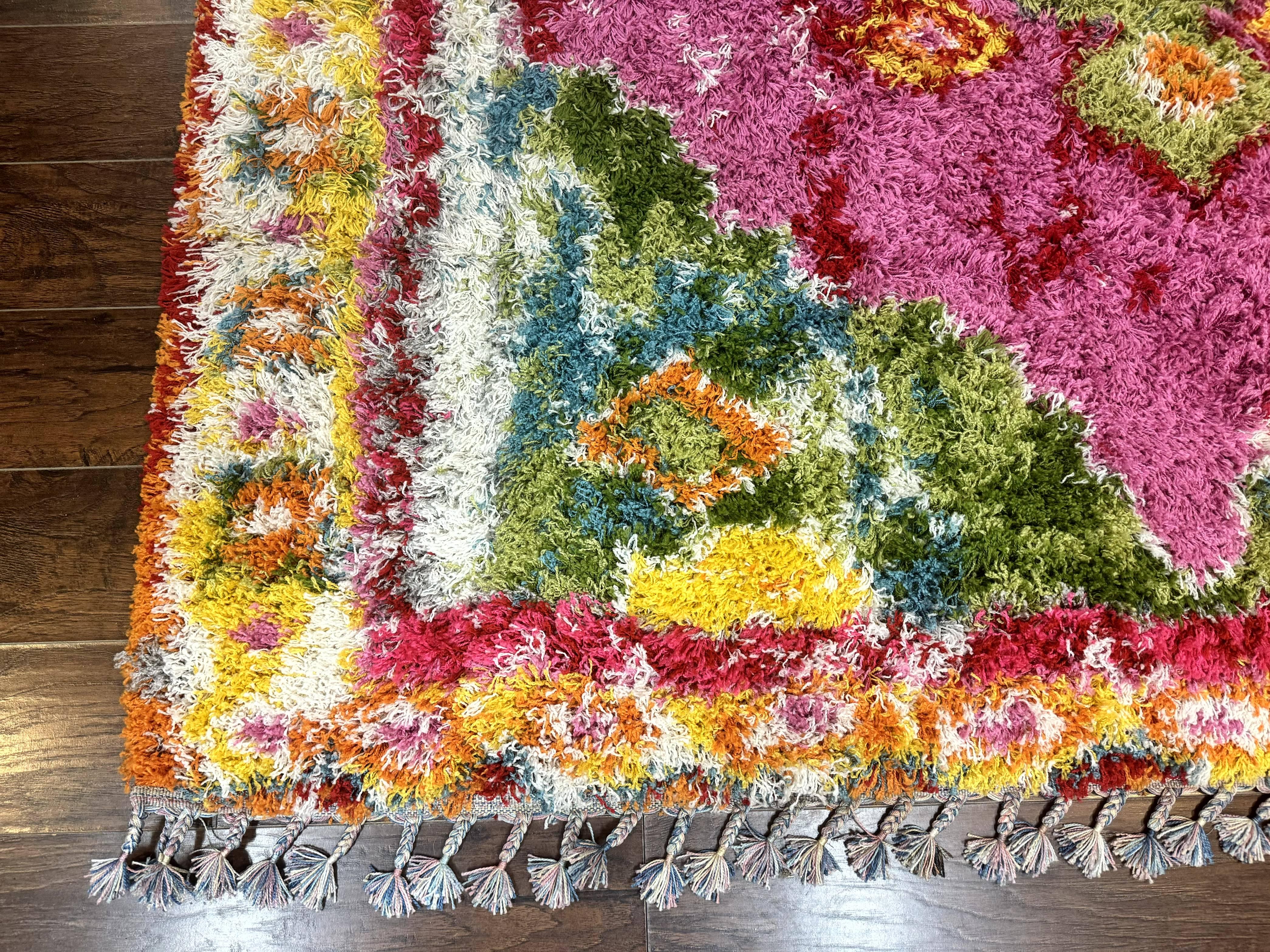 Colorful Shag Rug 8x10, Fuchsia and Multicolor - Jewel Rugs