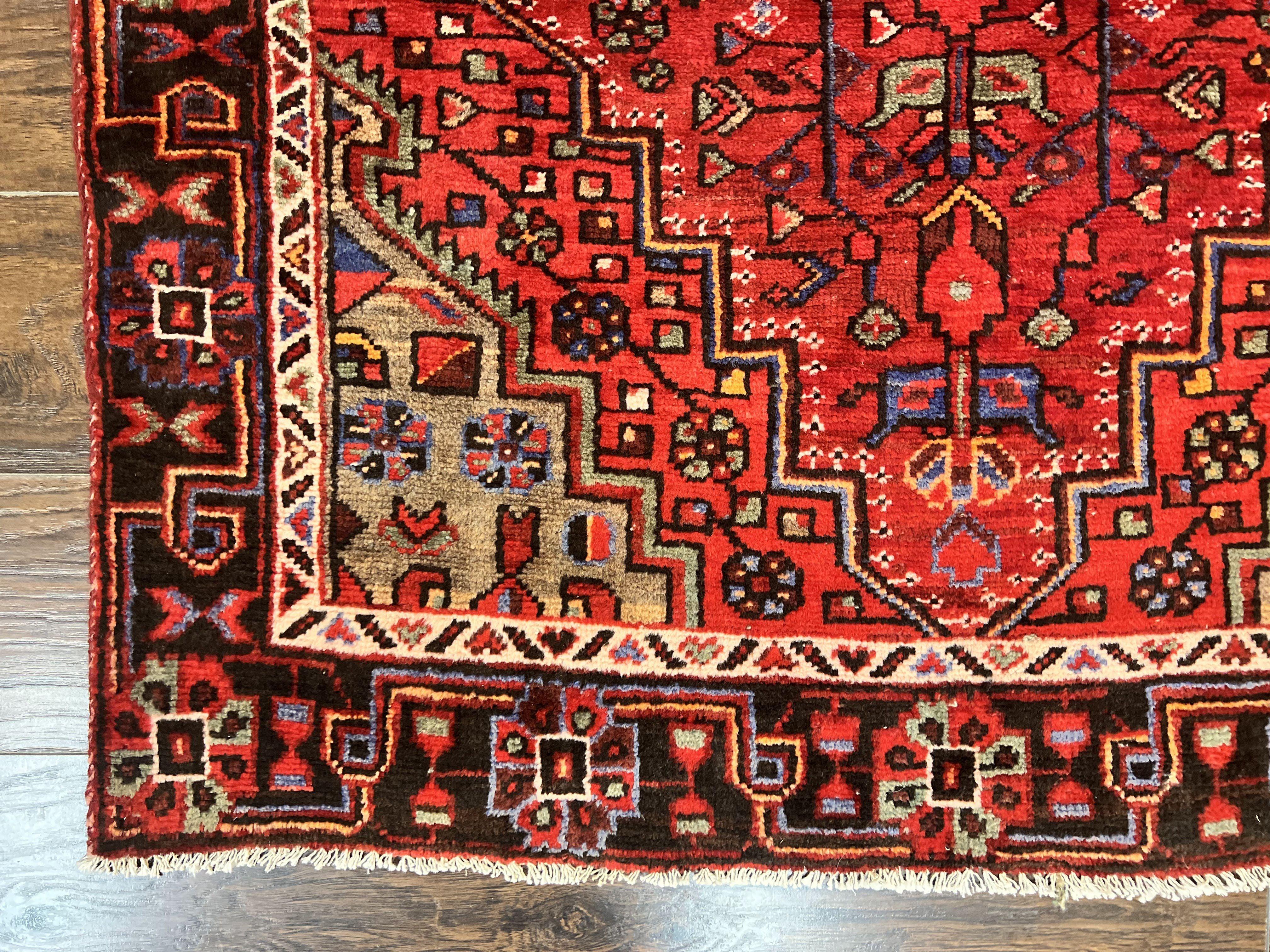 Antique Persian Tribal Rug 4x7, Red, Geometric Medallion, Handmade, Wool, Persian Zanjan Rug - Jewel Rugs