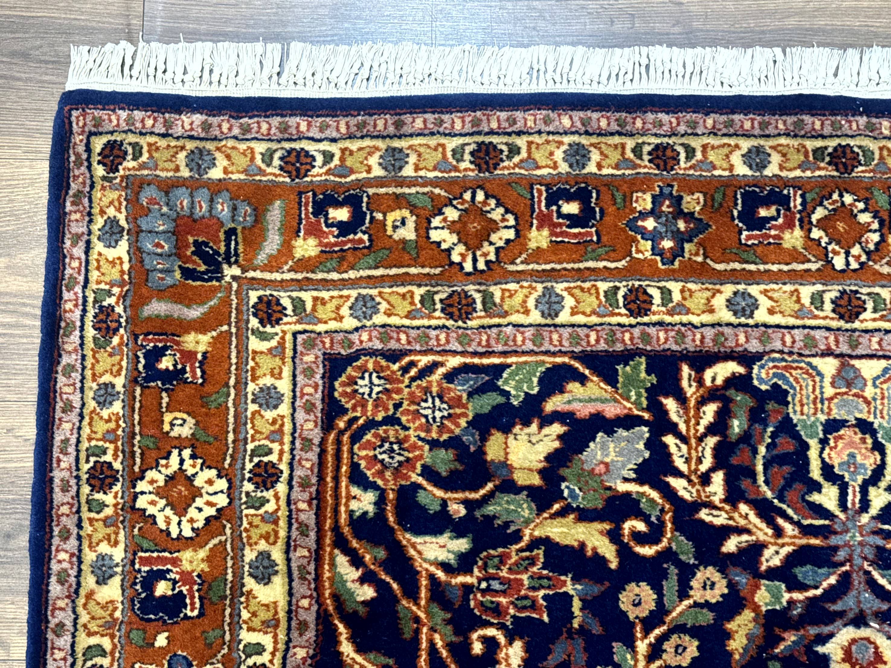 Indo Persian Sarouk Rug 4x6, Blue and Rust Red - Jewel Rugs