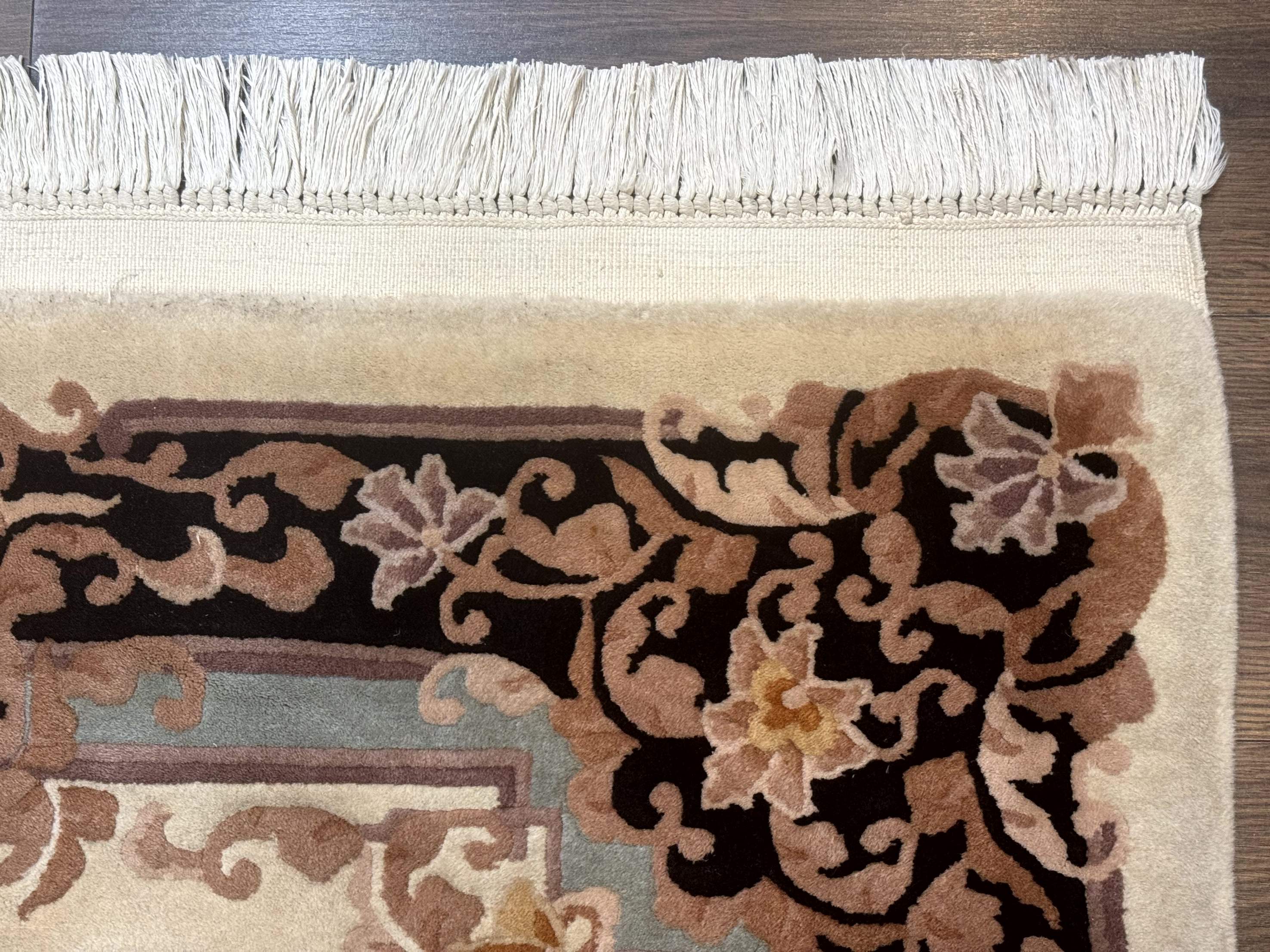 Chinese Aubusson Wool Rug 4x6, 90 Line Rug, Wool, Oat & Black - Jewel Rugs